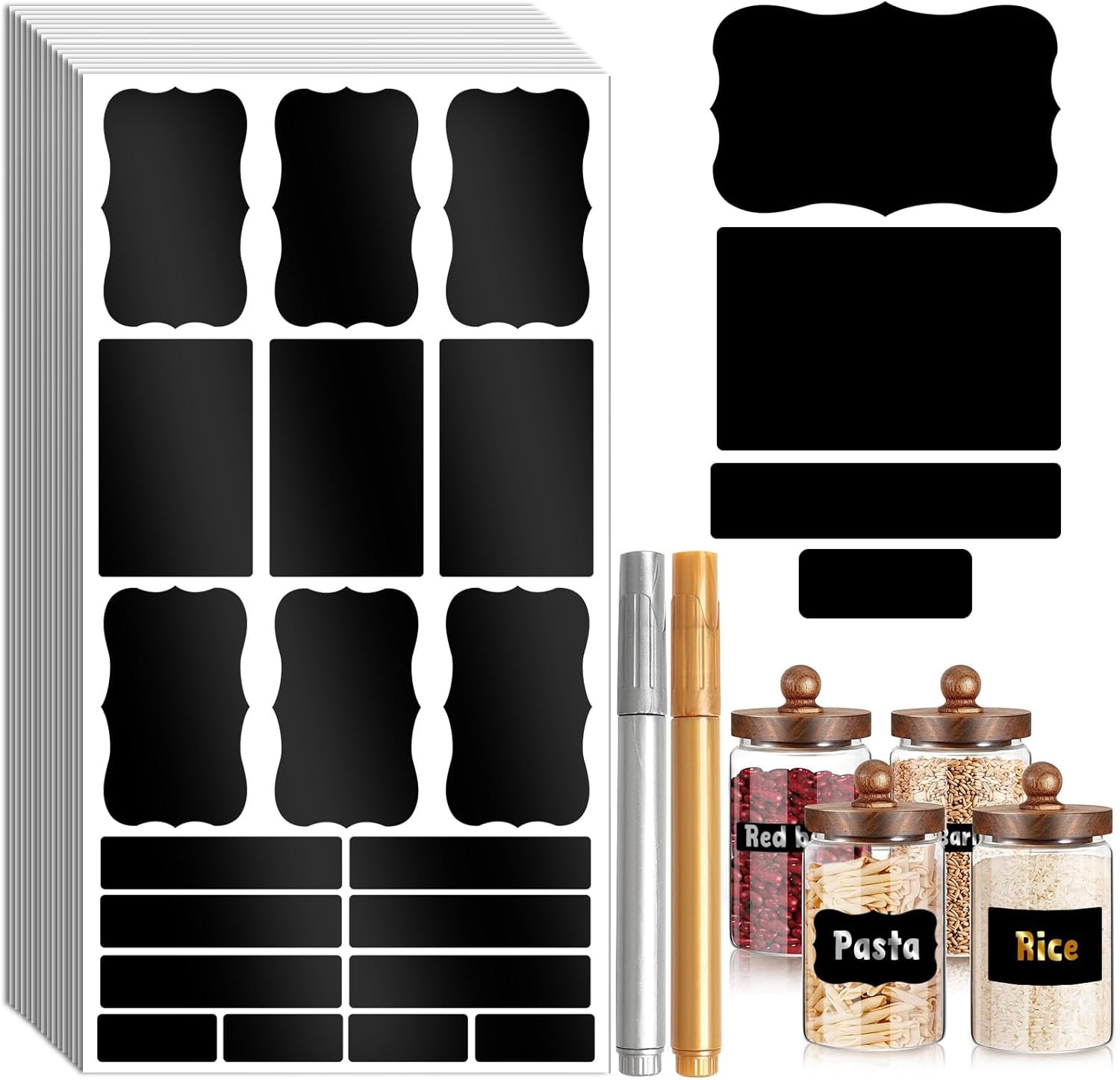 285pcs Chalkboard Label Stickers Removable Blackboard Stickers with 2 Pen Black Labels for Jars Storage Bin, Jars Containers Kitchen Home Pantry Office