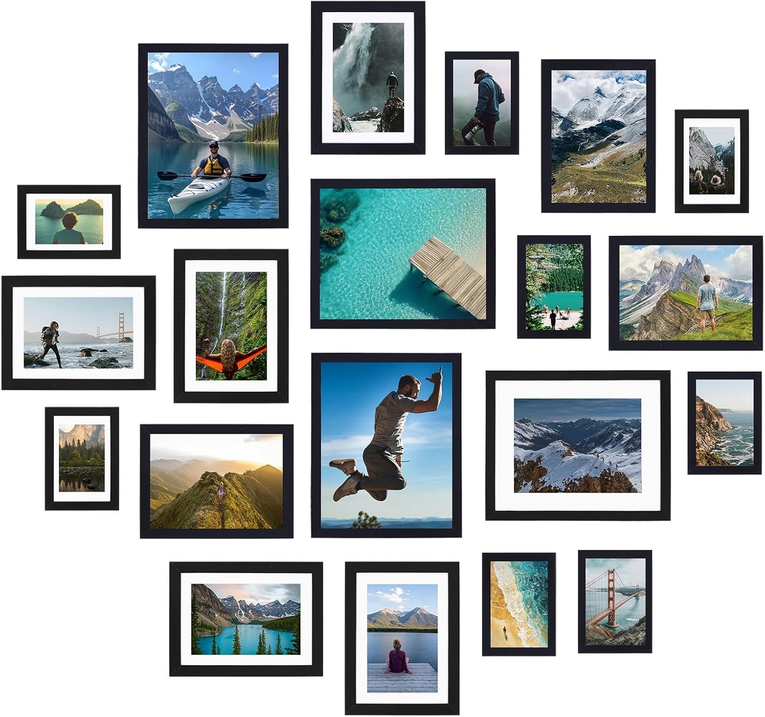 Fixwal 20 Pack Picture Frames Collage Wall Decor Wall Frame Set for Gallery Wall Decor, Hanging or Tabletop Display, Assorted Picture Frames Including 8×10, 5×7, 4×6 Family Photo Frames, Black