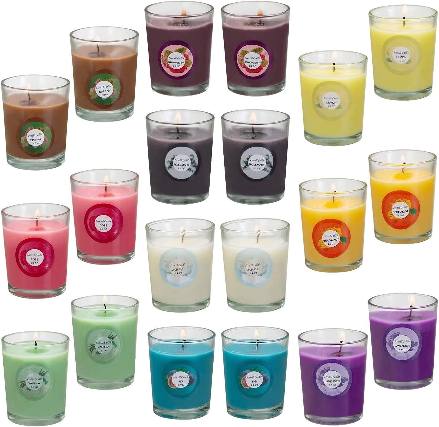YOROXRG Scented Candles, Jasmine, Rose, Vanilla, Bergamot, fig, Lavender, Lemon, Spring,Strawberry, Rosemary, Aromatherapy Candles,Soy Wax Glass Jar Candle – 20 Pack