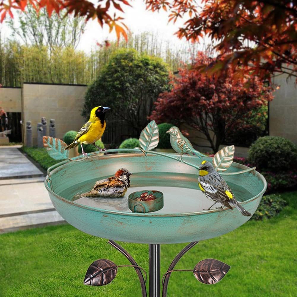 DREAMSOUL 5 Prongs Base Bird Bath with Metal Stake, Garden Bird Bath for Outdoors Tall Bird Bath Cast Iron Freestanding & Lightweight Bird Bath(37.4″ H x 12.1″ W)