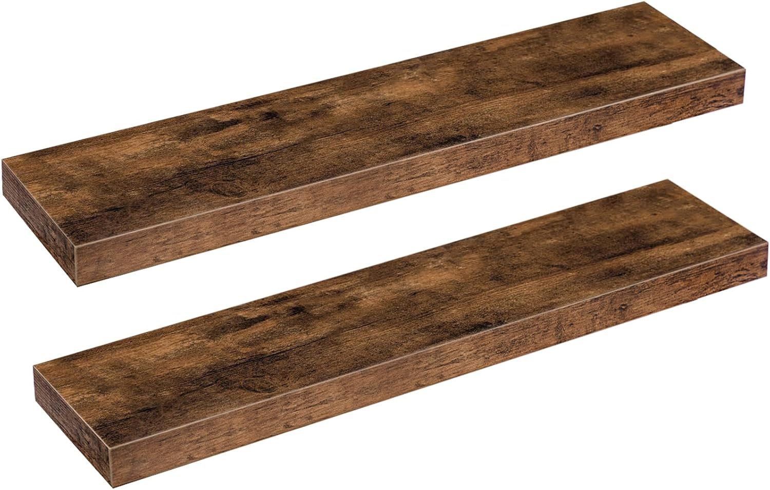 HOOBRO Floating Shelves for Wall, Wall Mounted Shelf Set of 2, 31.5″ Hanging Shelf with Invisible Brackets, for Wall Storage in Bathroom Bedroom Kitchen Living Room Office, Rustic Brown BF80BJP201