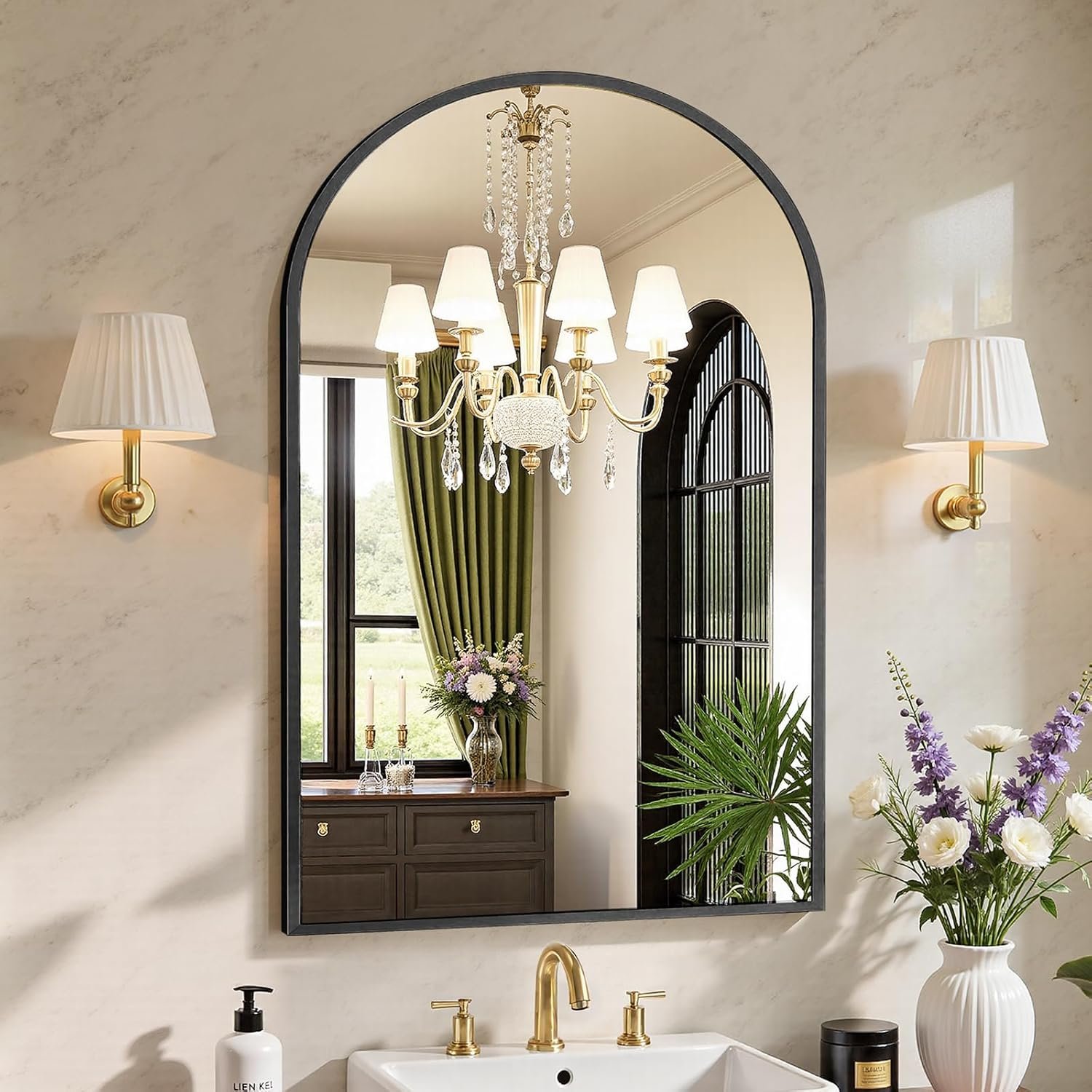 Sweetcrispy 24″x36″ Arched Black Bathroom Mirrors for Wall, Bathroom Mirrors for Over Sink, Metal Framed with HD Shatter-Proof Glass for Entryway, Living Room, Bedroom, Home Decor