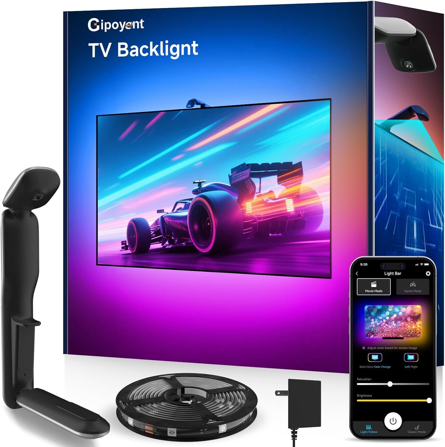 GIPOYENT LED TV Backlights with Camera, 13.7FT TV Lights That Change with for 45-65 in TV, Music Sync LED Strip Light with Smart App Control – RGB Color Changing Light Strip for Bedroom