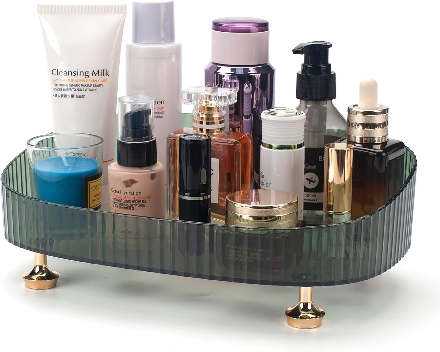 CESTATIVO Makeup Perfume Organizer, Bathroom Vanity Tray, Decorative Dresser Tray, Countertop Organizer Tray for Cosmetics, Dark Green