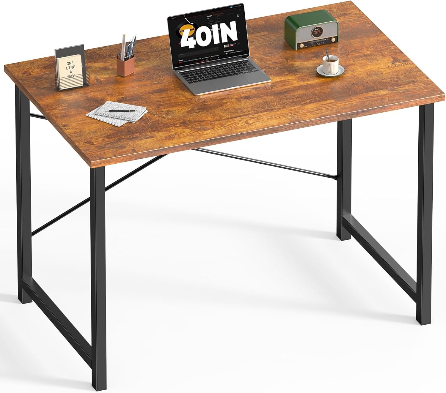 DUMOS 40 Inch Small Computer Desk Writing Gaming Study Work Desks for Bedroom Home Office with Metal Frame Simple Modern PC Table Workstation, Modern Brown