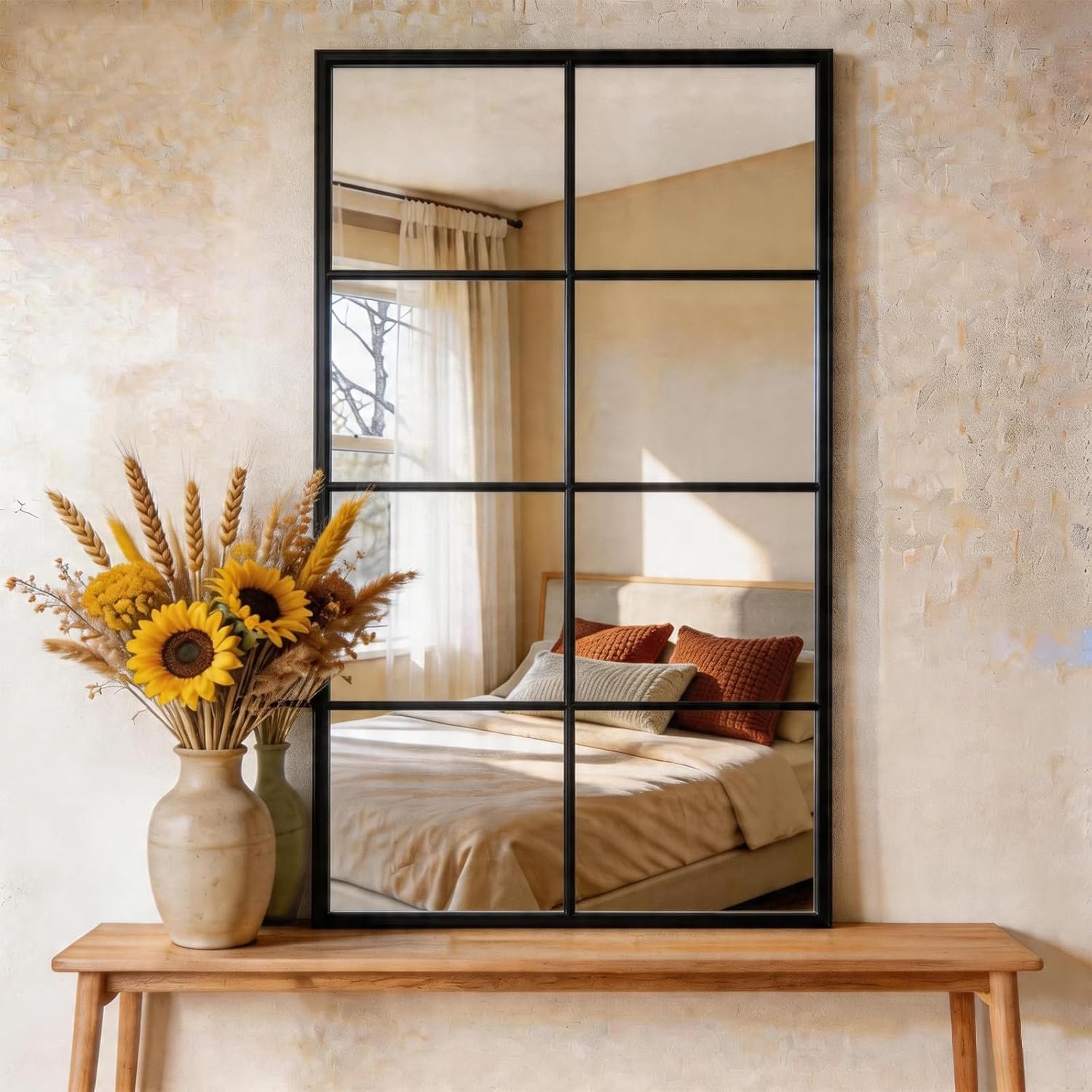 DUMOS Wall Mirrors 16″ x 32″, Set of 2 Rectangle Window Pane Decorative Mirrors, Black Metal Framed Wall Mounted Mirror for Bathroom, Bedroom, Entryway