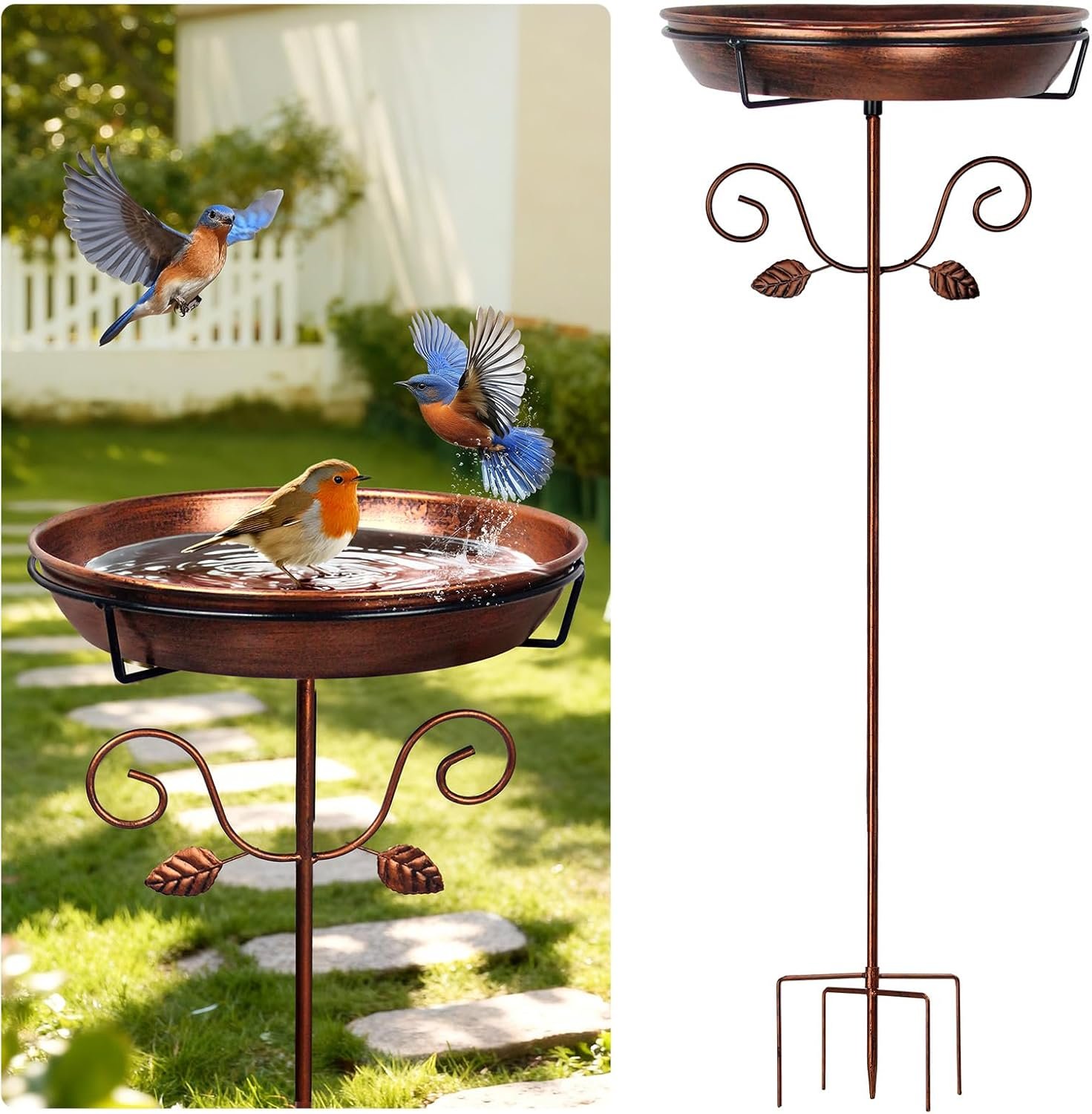 Ieuan 35.4″ Tall Metal Bird Bath for Outdoors with 2.2″ Deep and 12” Dia Bowl, Removable, Easy – Clean, Vintage Freestanding Birdbaths & Birdfeeder for Garden Yard Lawn Decor, Glod