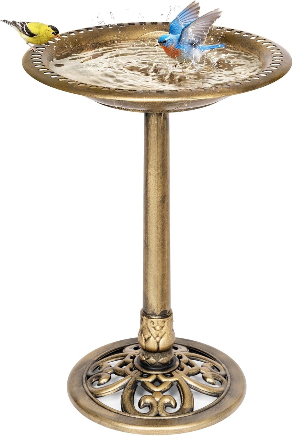 VIVOHOME Bird Bath for Outside, Polyresin Pedestal Bird Baths for Outdoor, Garden, 28 Inch Height Weather-Resistant Birdbaths with 20″ Bowl, Antique Copper