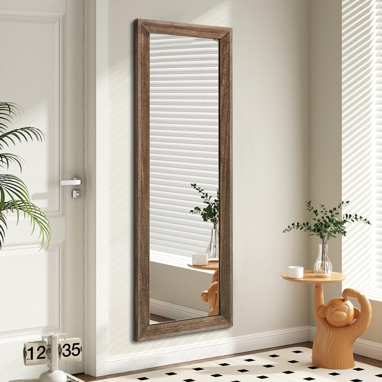 AAZZKANG Hanging Mirror Full Length Retro Large Wooden Framed Full Body Mirrors 47″x16″ for Bedroom Living Room Bathroom Wall Mounted Vertically or Horizontally