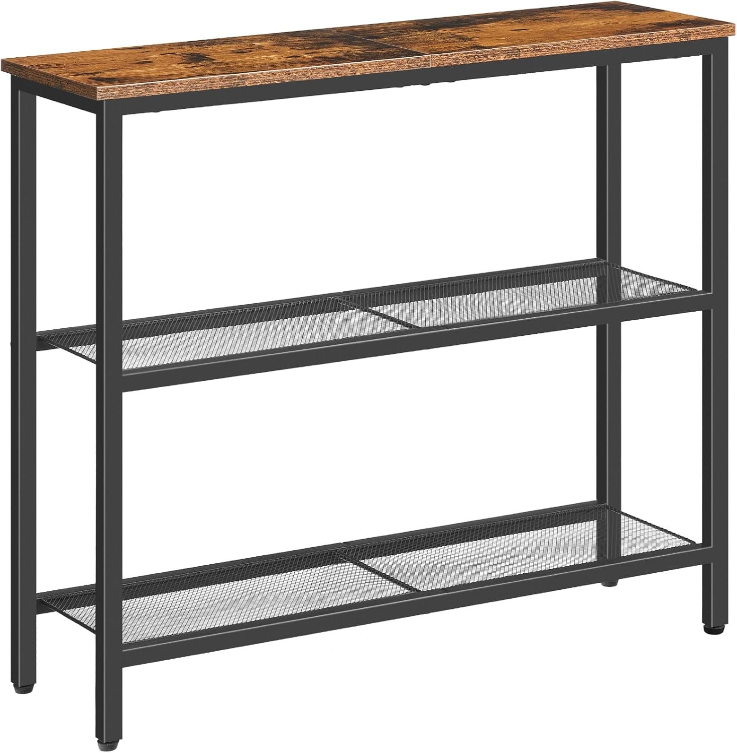 HOOBRO 29.5″ Narrow Console Table, 3-Tier Entryway Table, Thin Sofa Table with Shelves, Side Table, Display Table, for Hallway, Entrance, Living Room, Bedroom, Rustic Brown and Black BF73XG01