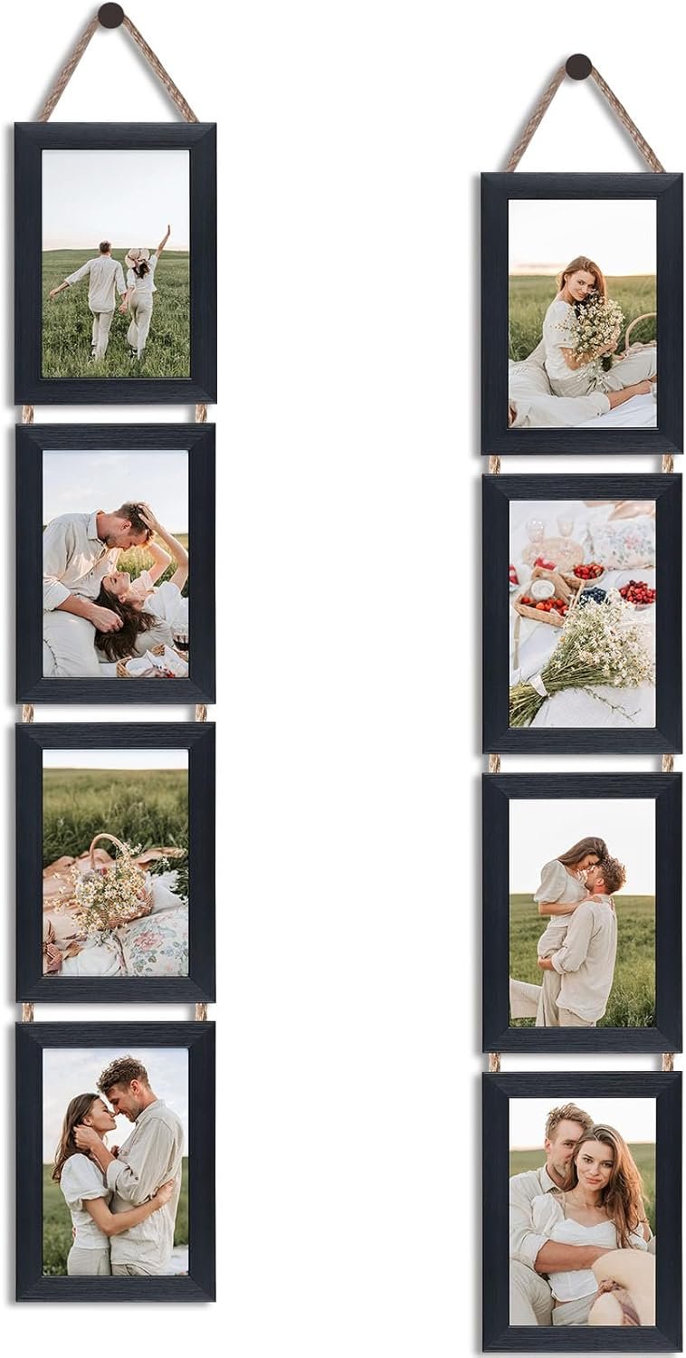 QUTREY Black 4×6 Hanging Picture Frames Set of 2, 4 Openings Collage Photo Frames for Vertical 4 by 6 inch Pictures for Wall Decor
