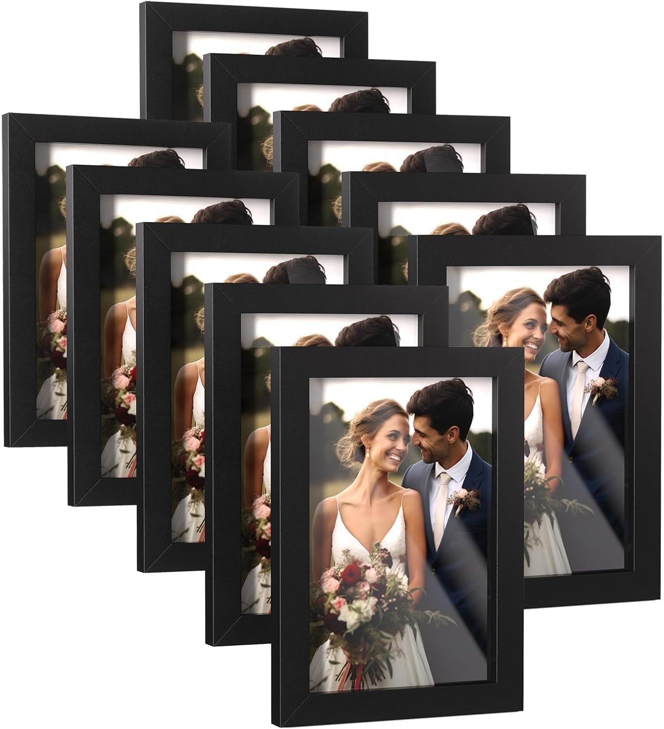 HappyHapi 4×6 Picture Frames Set of 10, Tabletop or Wall Display Pictures 3.5×5 with Mat or 4×6 Without, Multi Photo Frames Collage (Black)