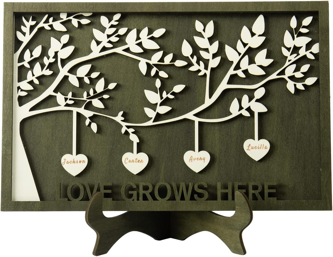Mom Gifts,Personalized Family Sign with 2-9 Names Custom Name Sign Wooden Family Tree Frame Engraved Wood Plaque Home Decor Birthday Gift for Mother Women (4 names)