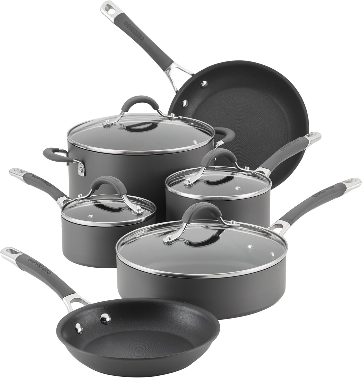 Circulon Radiance Hard-Anodized Nonstick Cookware Set, Kitchen Pots and Pans Set, 10-Piece, Gray