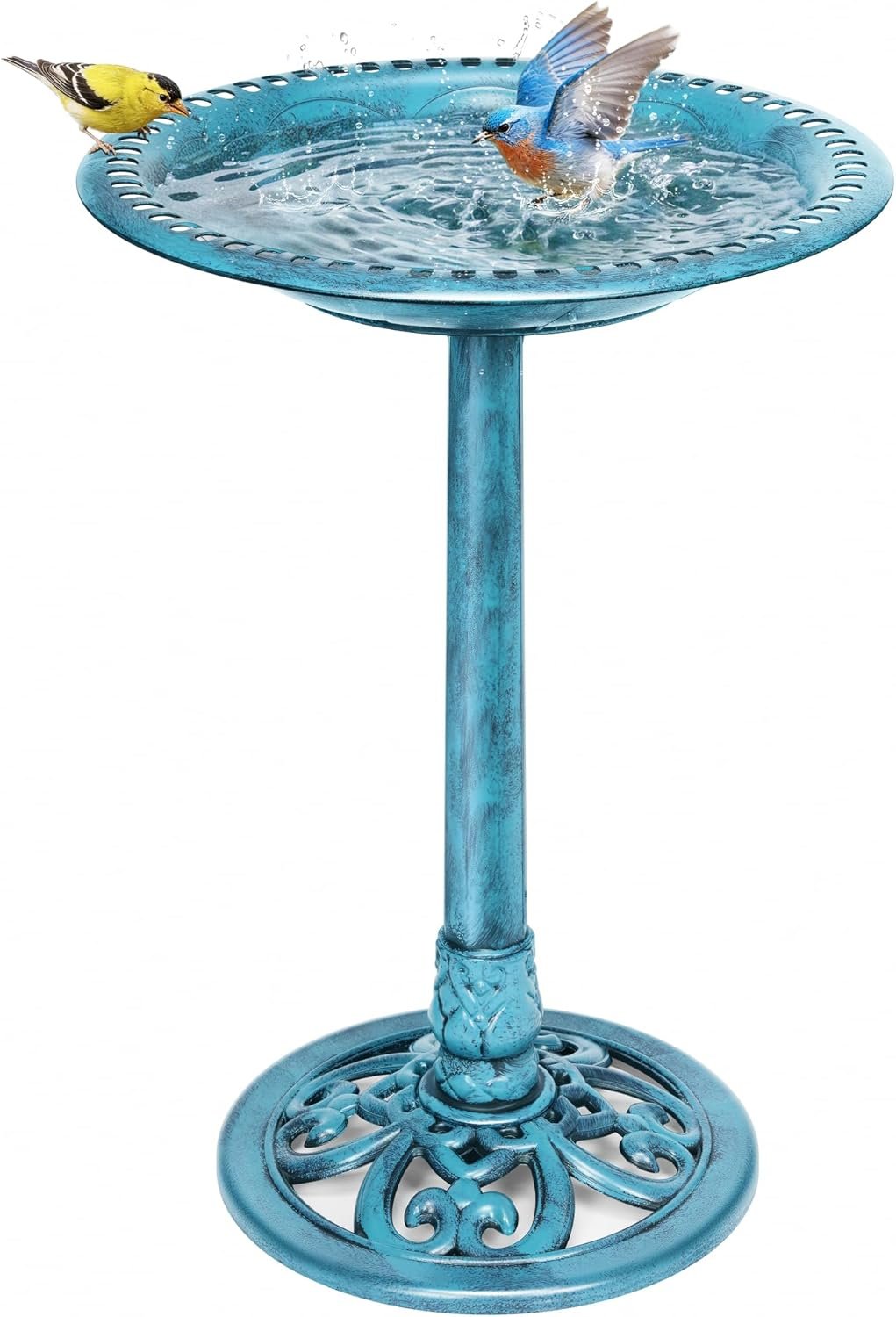 VIVOHOME Bird Bath for Outside, Polyresin Pedestal Bird Baths for Outdoor, Garden, 28 Inch Height Weather-Resistant Birdbaths with 20″ Bowl, Blue