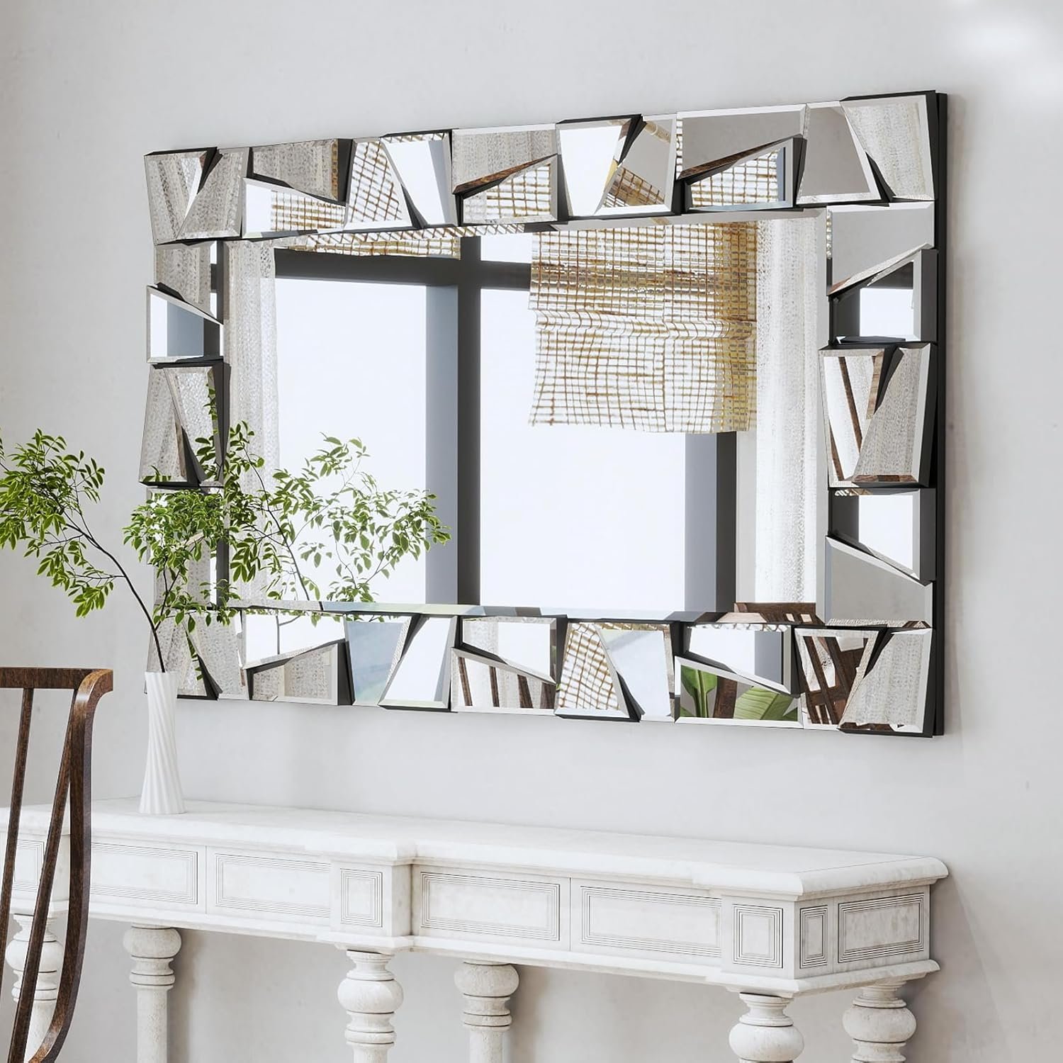 Chende Decorative Mirrors for Wall, 47” x 32” Large Living Room Mirror with 3D Glass Beveled Frame, Rectangle Modern Accetn Home Decor for Entryway, Dining Room, Fireplace