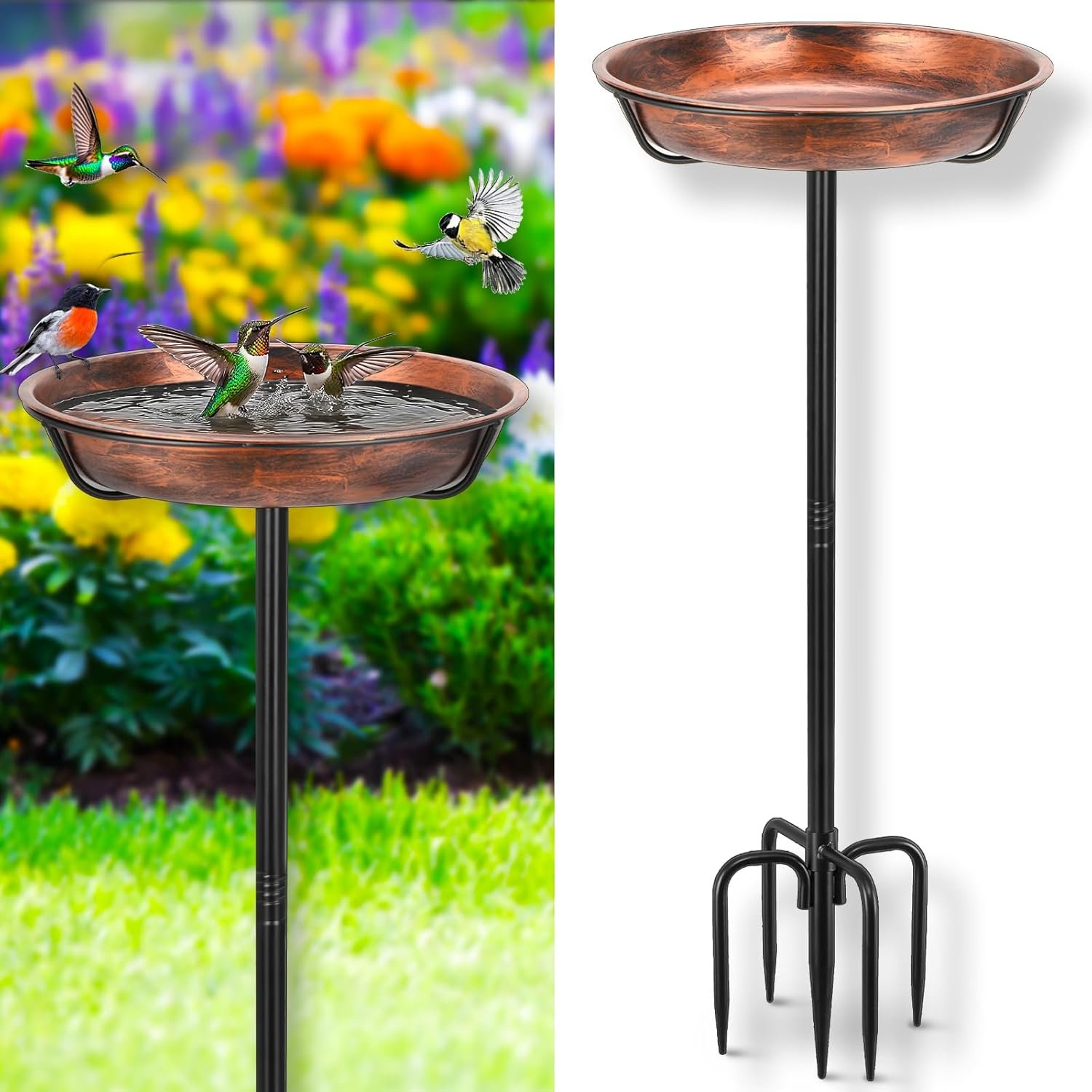 Gtongoko 12″ Dia Bowl Metal Bird Bath for Outside Heavy Duty, 34″ Height Bird Feeder Birdbaths for Outdoors, Garden Bird Bath Bowl with 5-prongs Base