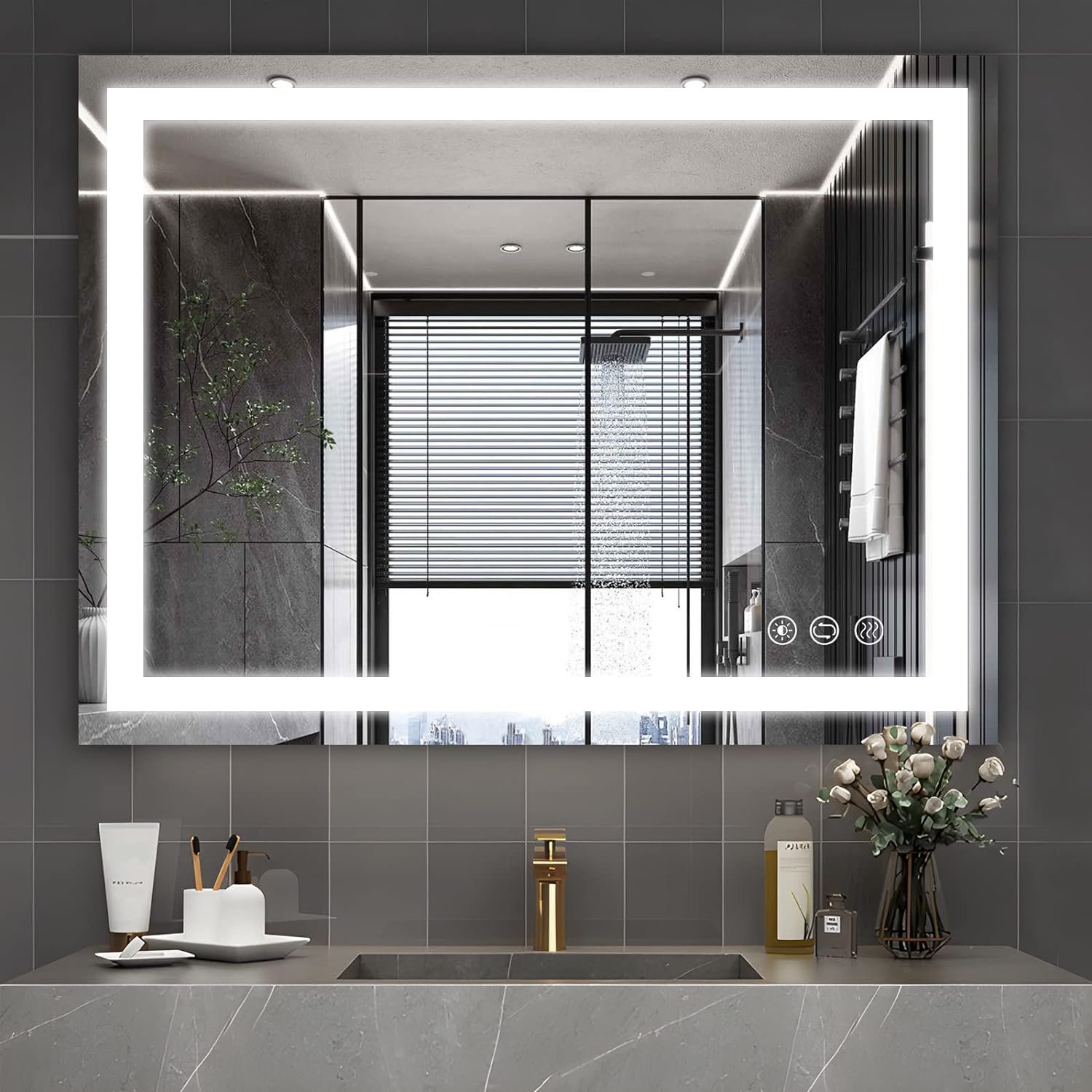 32×24 inch Wall Mounted LED Bathroom Mirror with 3000K-6000K Dimmable, Anti-Fog, Lighted Bathroom Mirror with Smart Touch Button, Memory Function(Horizontal/Vertical)