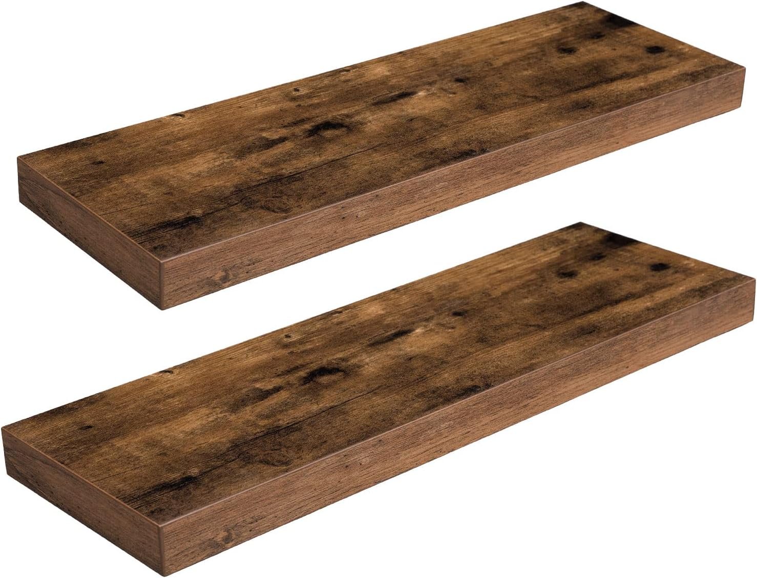 HOOBRO Floating Shelves for Wall, Wall Mounted Shelf Set of 2, 23.6″ Hanging Shelf with Invisible Brackets, for Wall Decor Storage in Bathroom Bedroom Kitchen Living Room Office, Rustic Brown BF60BJ01