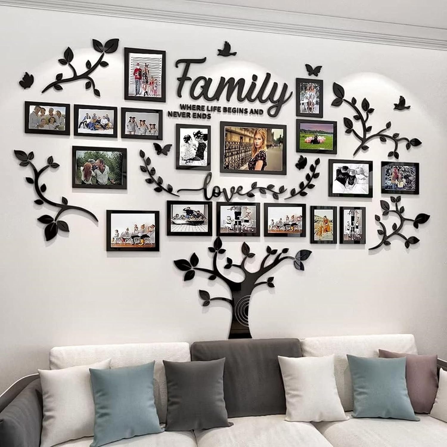 Picture Frames Collage Wall Decor – Family Tree Wall Decor for Living Room 4×6 5×7 8×10 11×14 3D DIY-Acrylic Family Wall Decor Photo Collage Frame for Wall