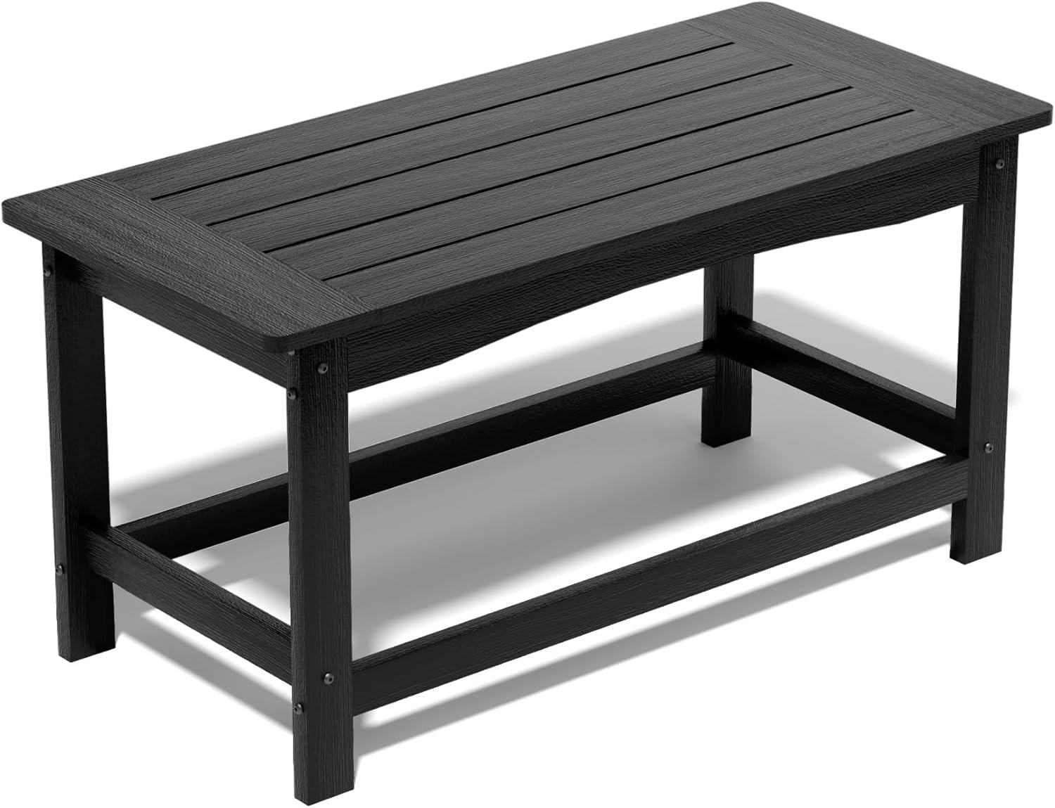 Outdoor Coffee Table, 35.4″ x 17.5″ All Weather Rectangle Patio Coffee Side Table for Garden Lawn Porch Poolside Balcony (Black)