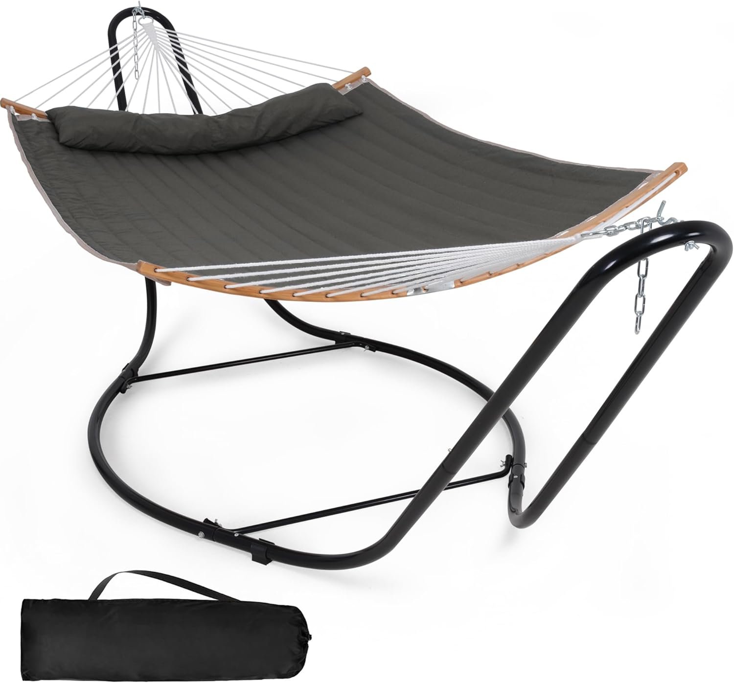SUNCREAT Double Hammock with Curved Spreader Bar, Hammock with Stand Included 2 Person, Patent Pending, Dark Gray