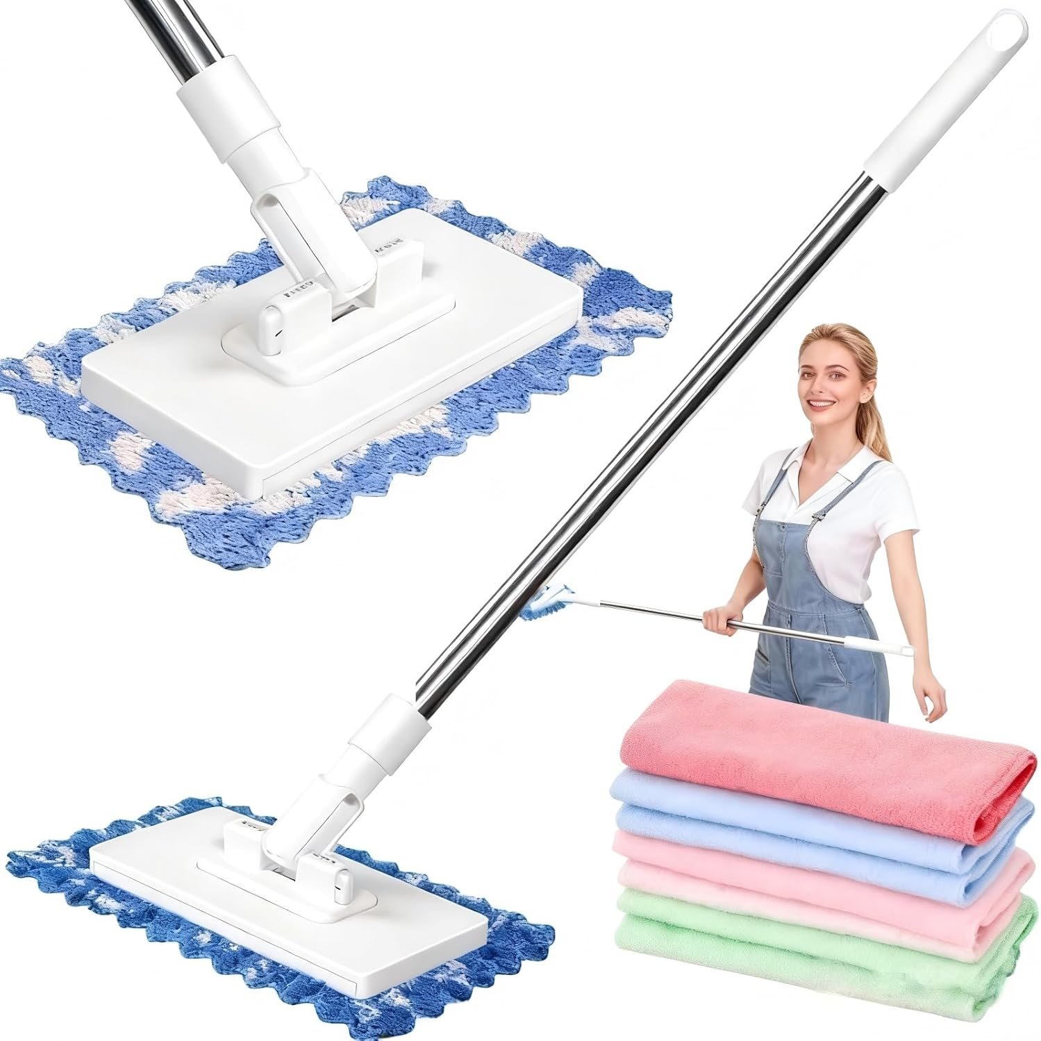 2026 New Lazy Mop Clip-on, Reusable Mini Mop, Comes with 4 Reusable Cloths, Automatic Cloth Change , Suitable for Wet and Dry Use, Zero-Touch Cloth Operation, Suitable for Floors and Walls