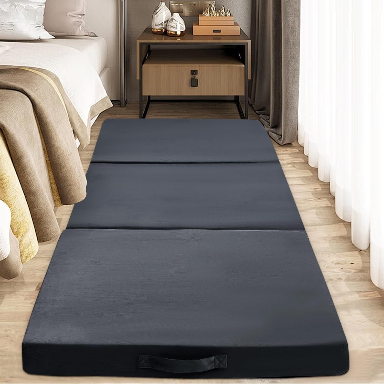 BALAPET Floor Lounger Pillow,Foldable Soft Memory Foam Floor Pillow Portable 3-Piece Folding Pillow with Handle,Suit for Meditation,Playing,Yoga,Reading,Sleeping(Dark Gray)