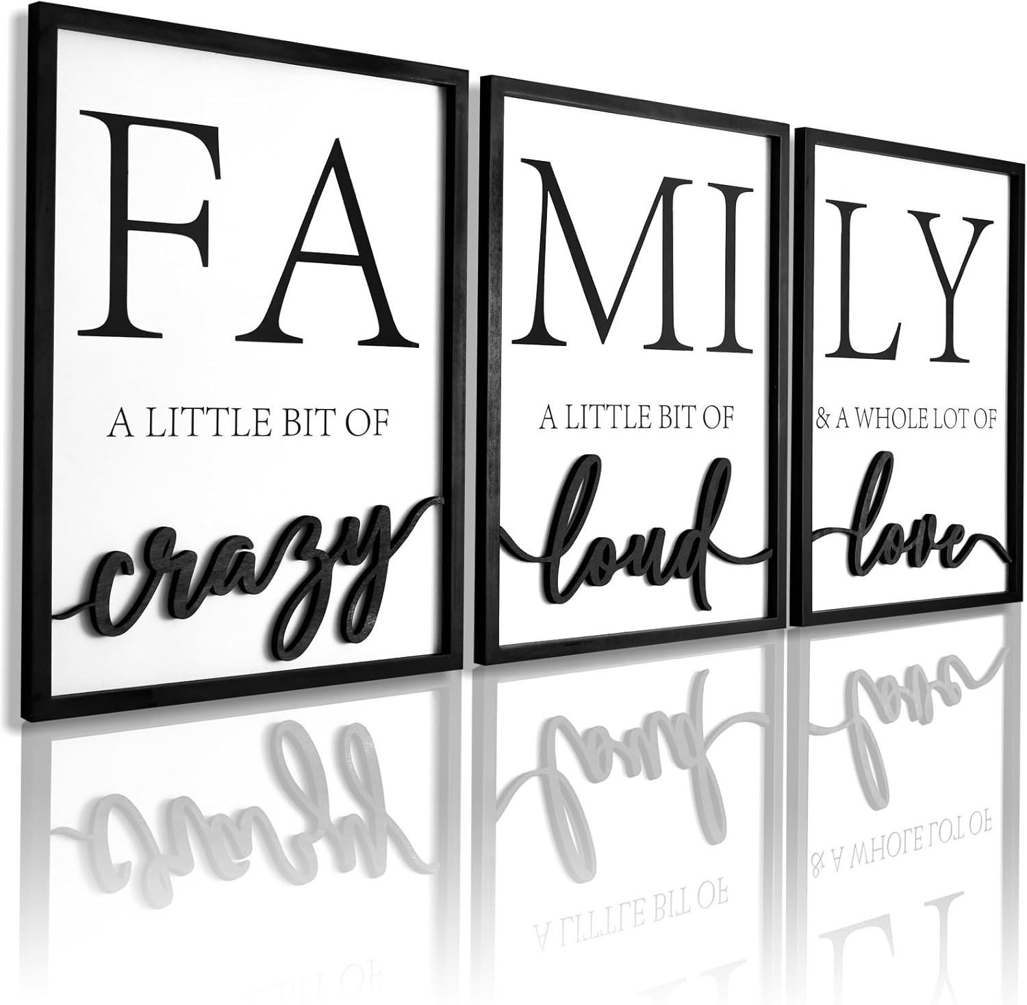 3D Wood Family Wall Decor, 36″ x 16″ Framed Family Sign Wall Art, 3D Pictures for Living Room (Ready to Hang, 12×16 inches, Set of 3, Framed)