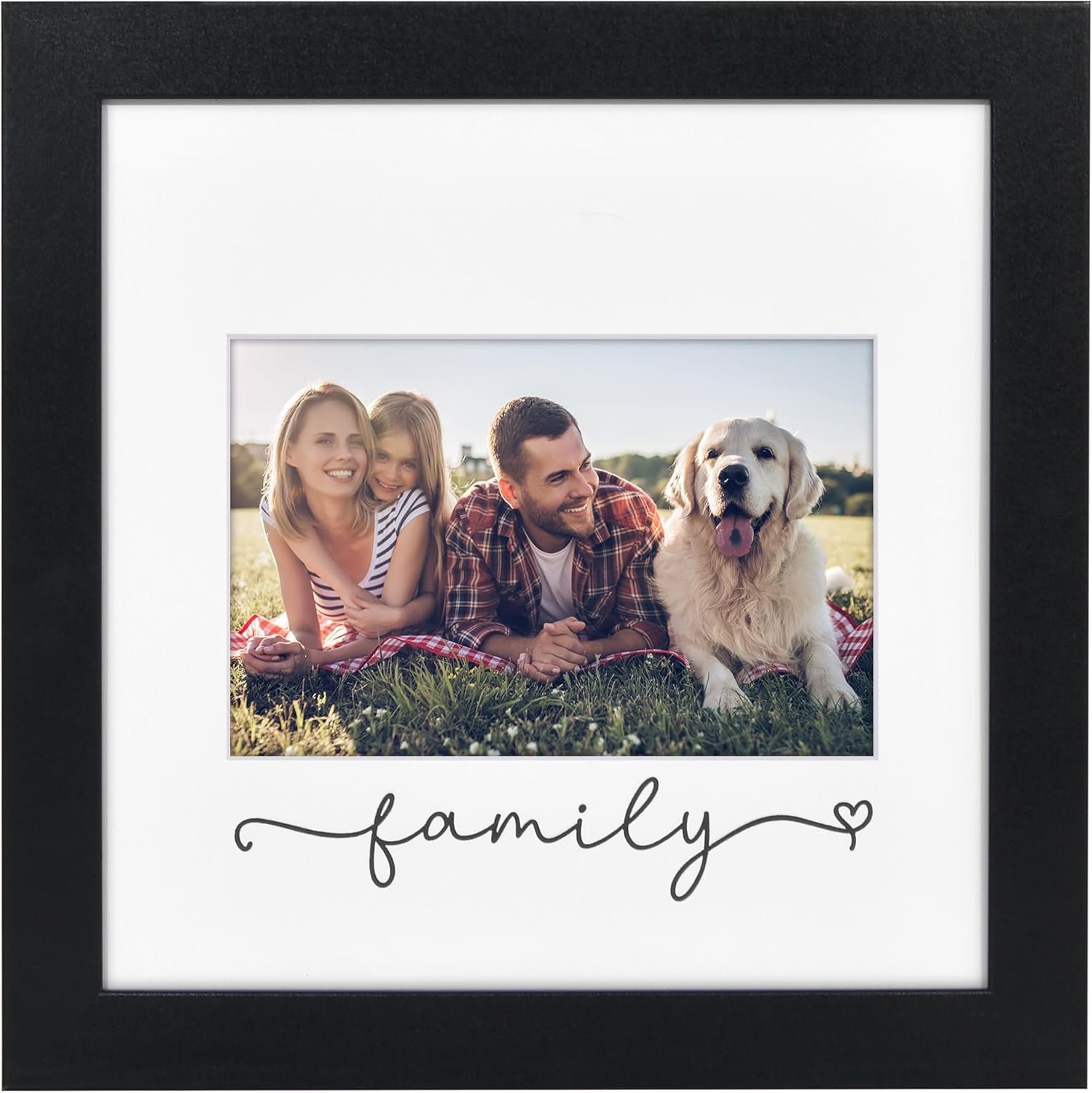 Americanflat Family Picture Frame with Shatter-Resistant Glass – Use as 4×6 Frame with 3 Interchangeable Mats or Display 8×8 Photos without Mat – Signature Collection – For Mom, Dad or Sister – Black