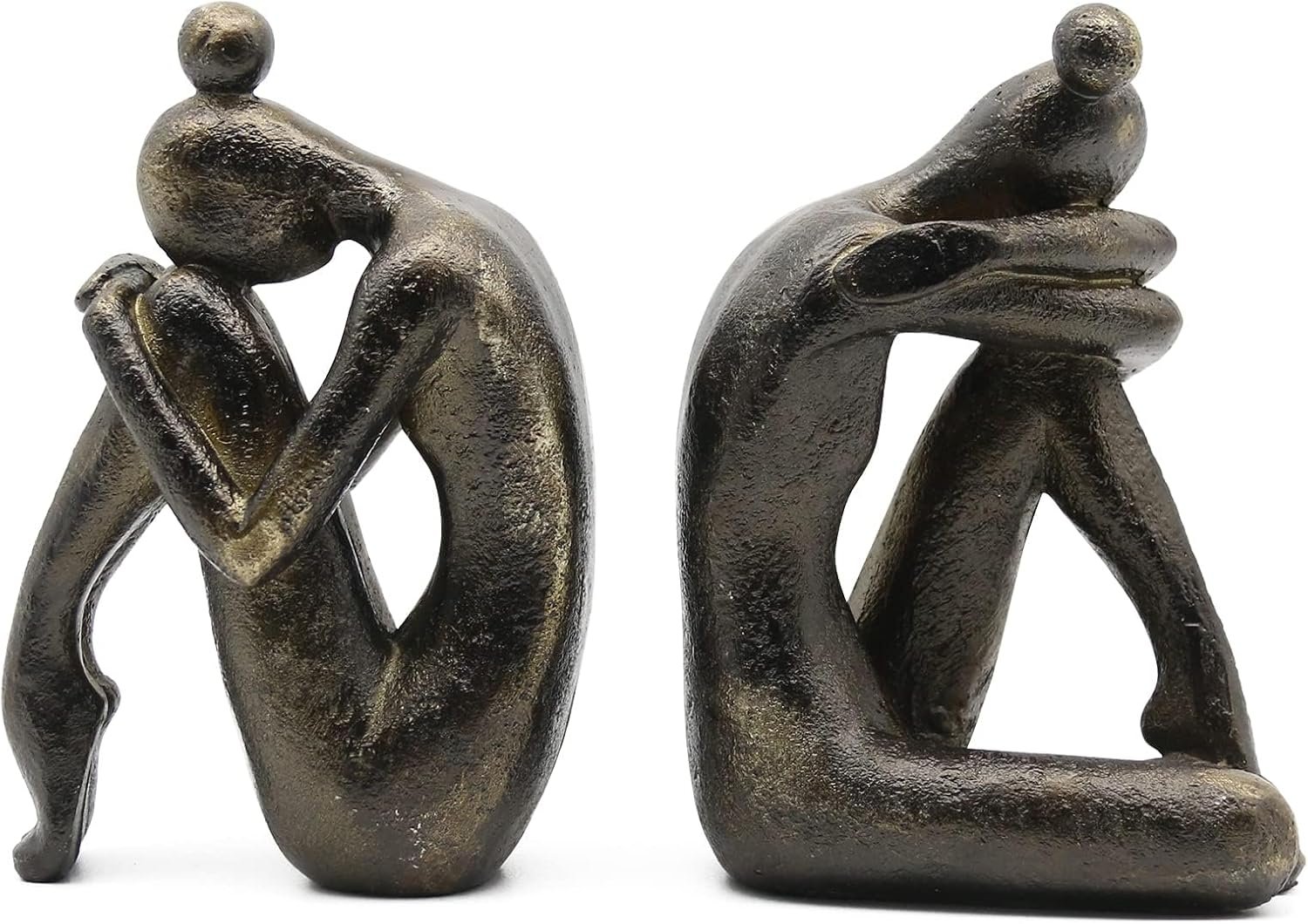 Lukitas Unique Decorative Girl Thinker Bookends, Non-Slip Book Holder, Home Office Bookshelf Decor, Creative Desktop Ornaments for Study Room Hotel Shelves, Resin, 1Pair/2Piece 6.5”