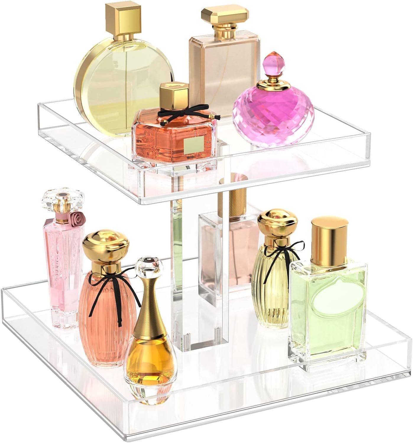 NIUBEE 2-Tier Acrylic Bathroom Cosmetic Storage Organizer for Dresser and Countertop – Standing Perfume Tray for Bedroom Decor