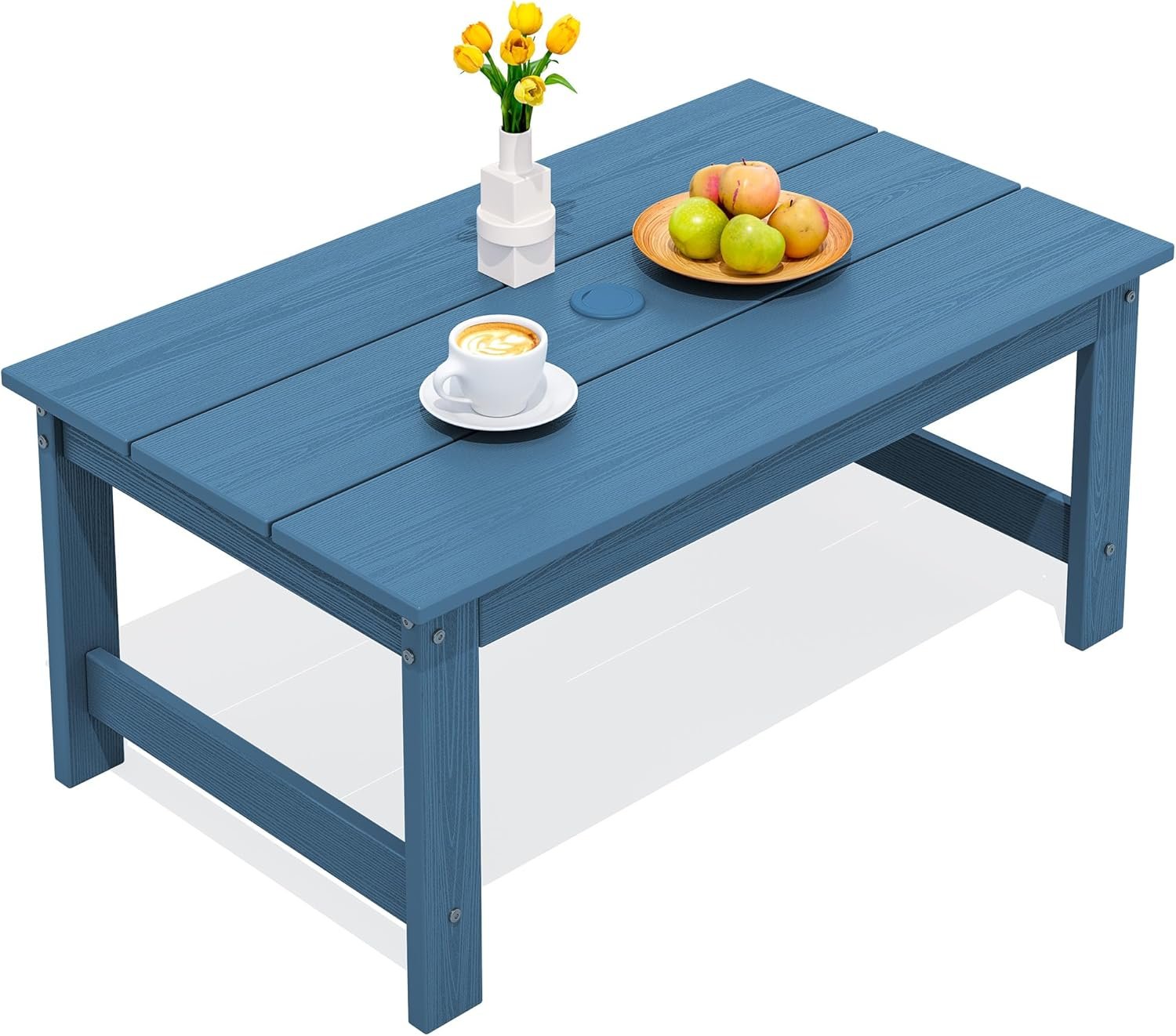 SERWALL HDPE Patio Coffee Table, Rectangle Outdoor Coffee Table, All-Weather Coffee Side Table for Balcony, Poolside, Deck, Garden, Blue