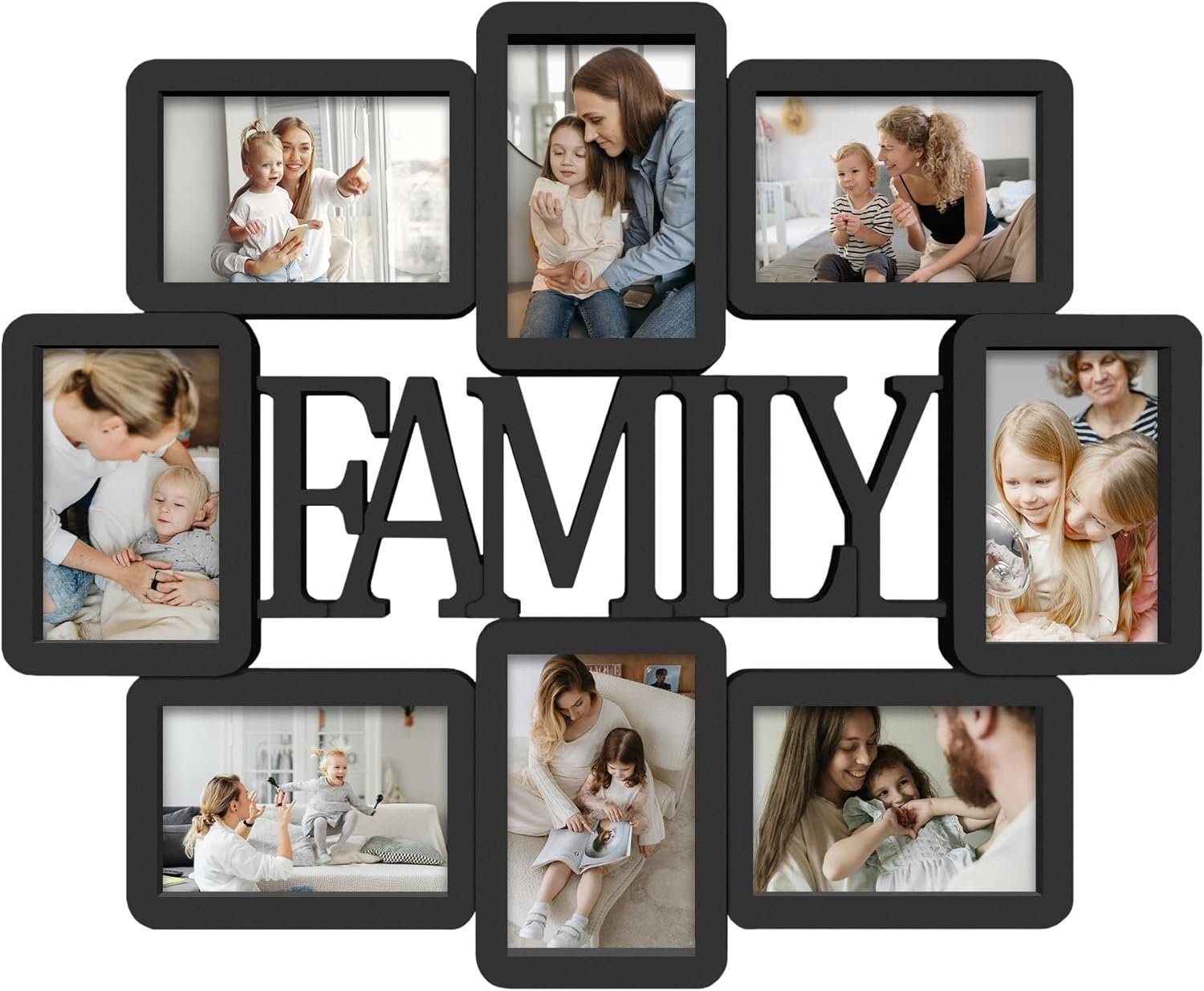 Jerry & Maggie 8 Opening Family Photo Frame 4×6 Frames Family Wall Decor, PVC Gallery Picture Frames Collage Wall Decor for 4×6 Pictures, Stylish & Durable, Black