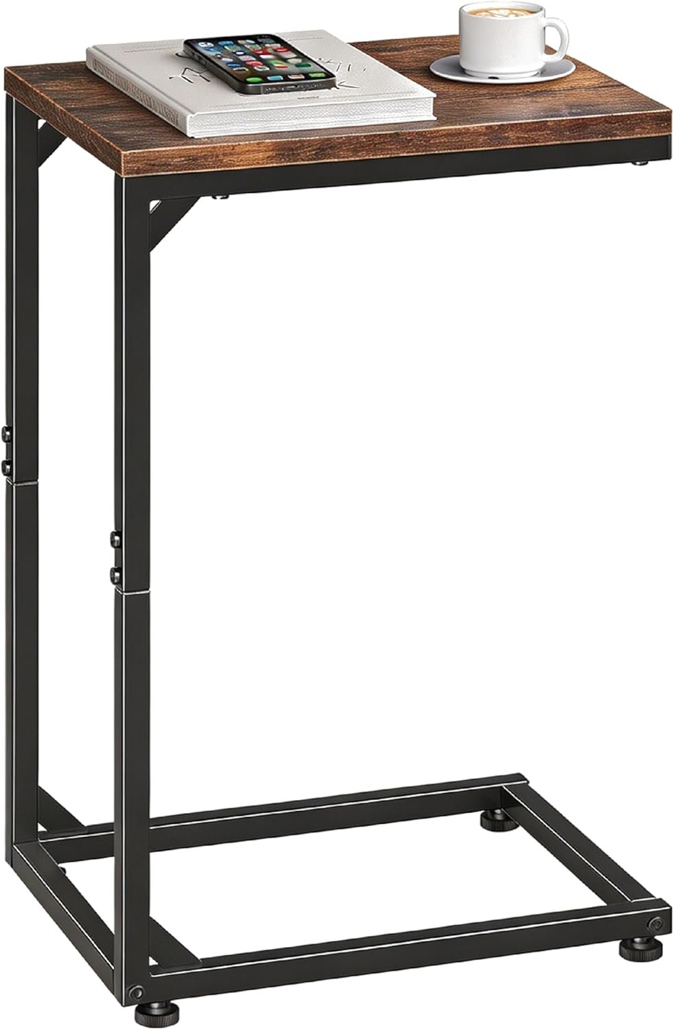 Simple Trending C Shaped End Table, TV Tray for Couch, Small Side Table with Metal Frame, for Living Room Bedroom, Rustic Brown