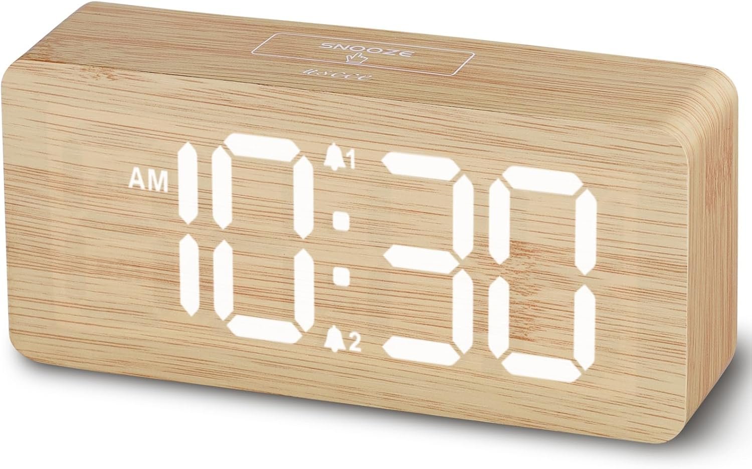 uscce Wooden Digital Alarm Clocks for Bedrooms: Dimmable Dual Alarm Clock with Large Numbers for Bedside Desk – Loud Alarm for Heavy Sleepers with Volume Control – Wood Decor & Gifts