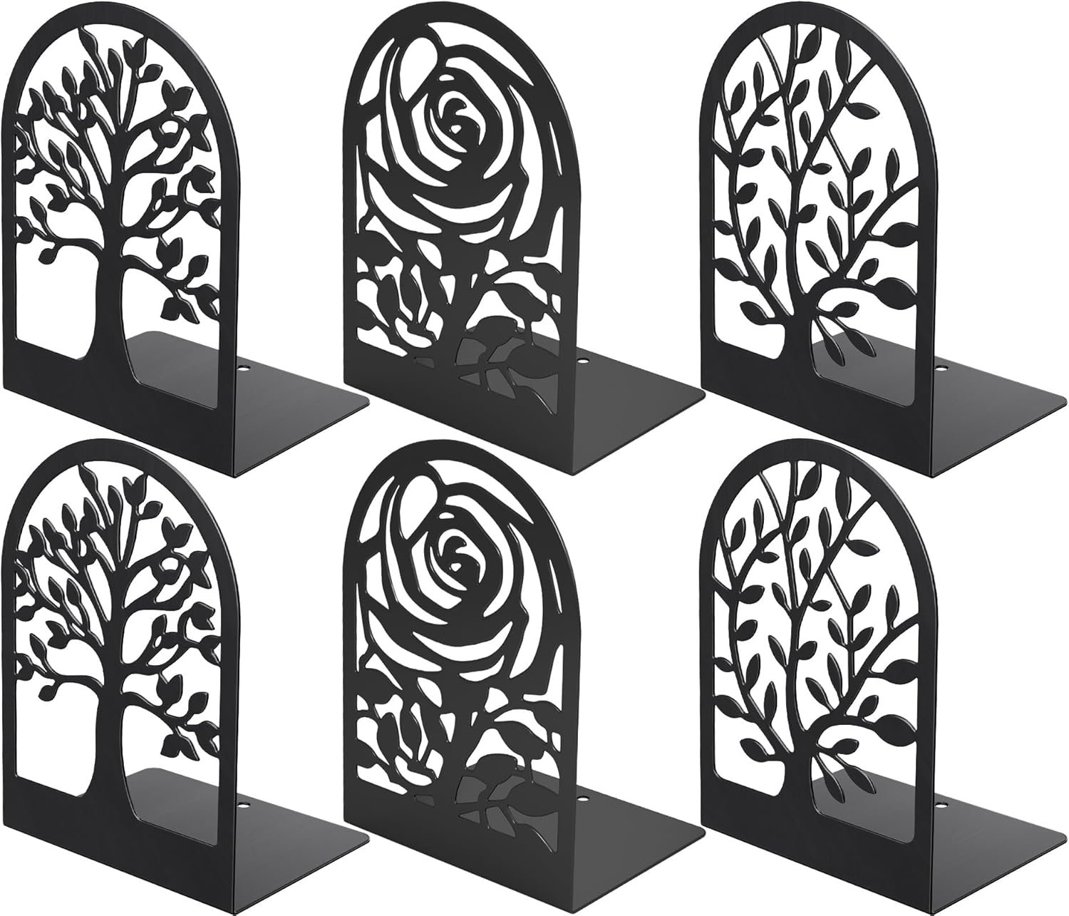 MaxGear Decorative Book Ends, Heavy Duty Bookends for Shelves, Metal Bookend for Heavy Book Supports, Office Bookends Shelf Holder Black 3pair, Non-Skid Book Stoppers 6.89×4.89×3.54 inch
