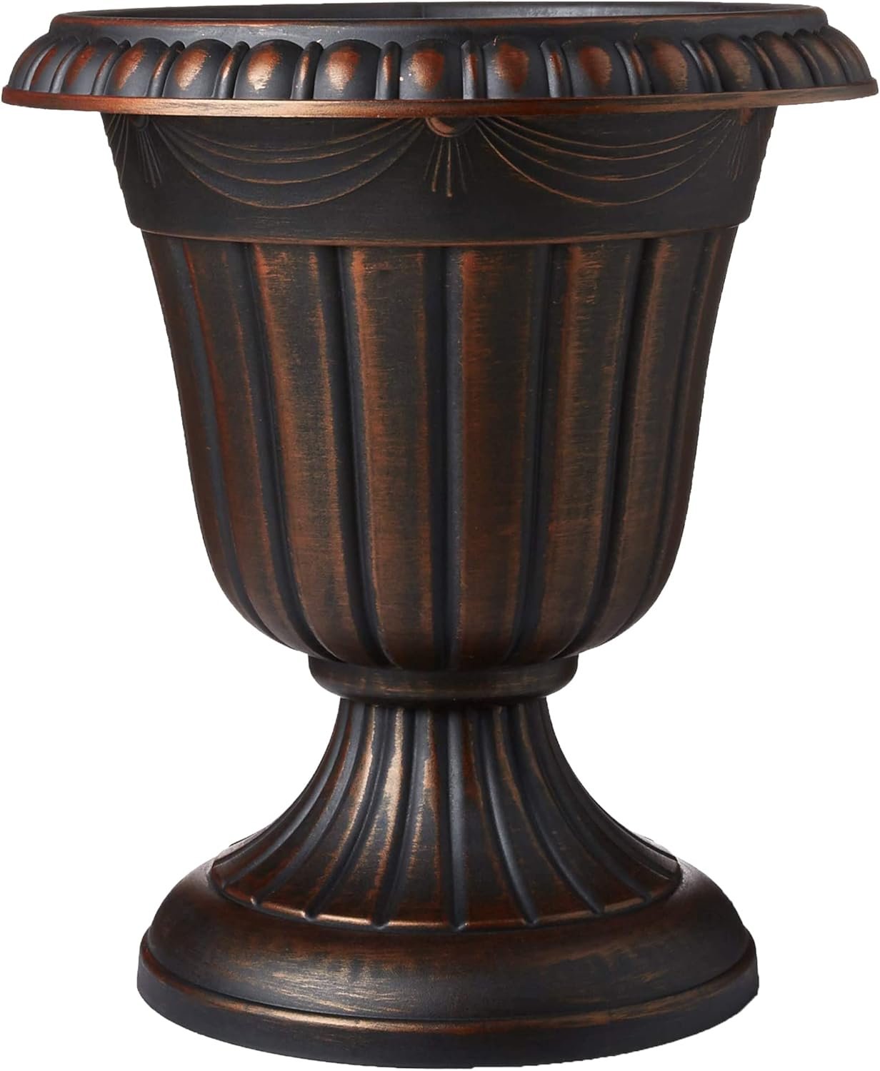 Arcadia Garden Products PL20CP Classic Traditional Plastic Urn Planter Indoor/Outdoor 10″ x 12″, Brushed Copper