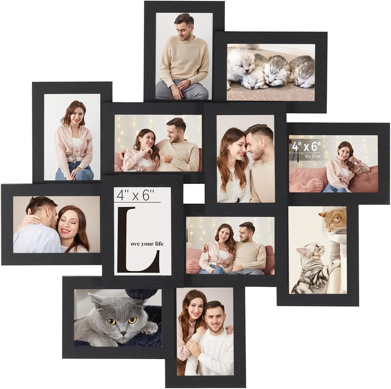 SONGMICS 4×6 Picture Frames Collage Wall Decor, 12-Pack Photo Collage Frame, Multi Picture Frame Set with Glass Front, Assembly Required, Ink Black URPF22BK