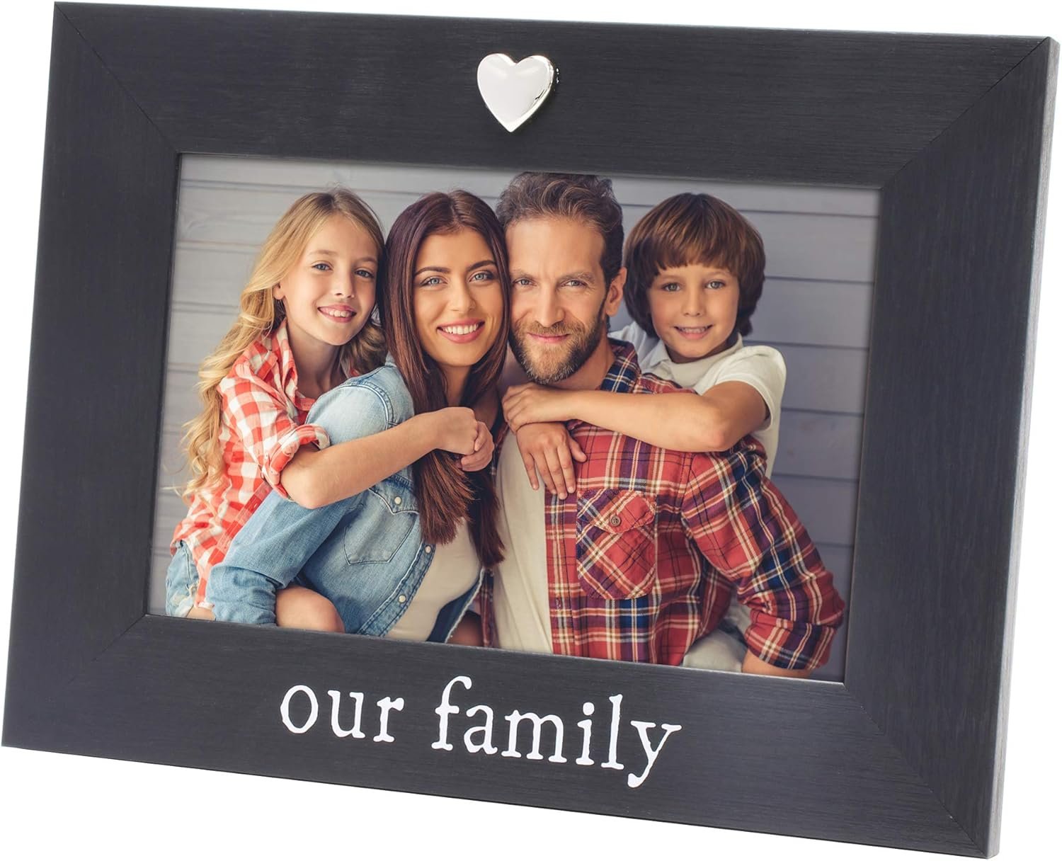 “Our Family Black 4×6 Picture Frame with Silver Heart Ornament, Tabletop Display, Family Photo Frame for Home Decor, Gift for Housewarming, Christmas, Home Keepsake