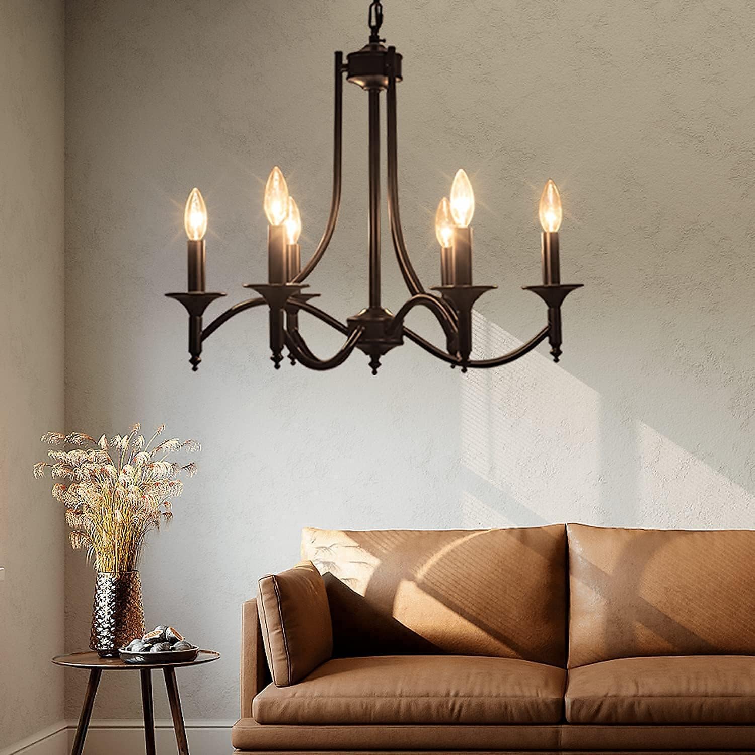 Black Farmhouse Chandelier Iron Chandeliers for Dining Room Light Fixture 6-Light Rustic Industrial Hanging Pendant Light for Kitchen Island Foyer Living Room Bedroom