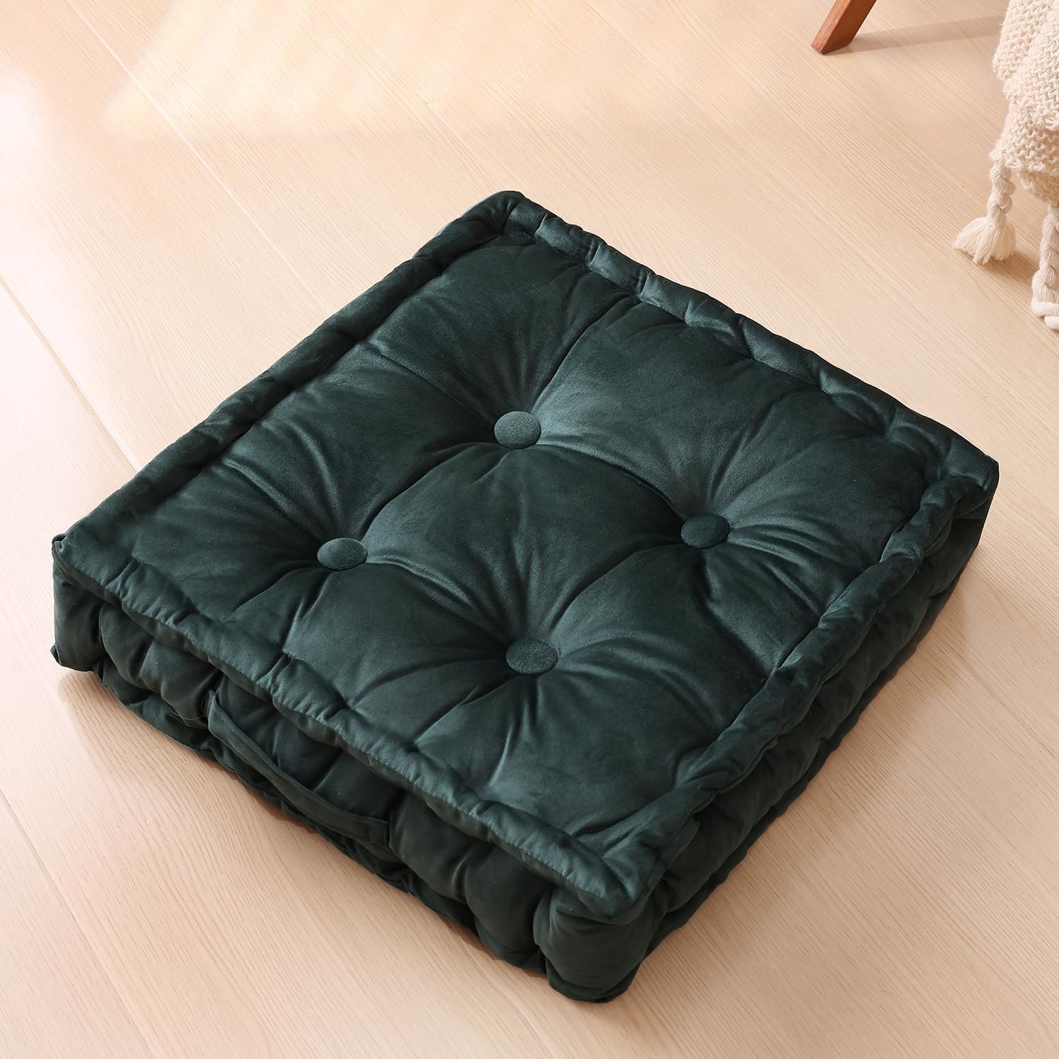 Square Floor Pillows, Large Floor Cushion for Adults Kids, Meditation Floor Pillow Seating Cushion with Shredded Memory Foam and Silk Wadding, 20″x20″x5″ Dark Green