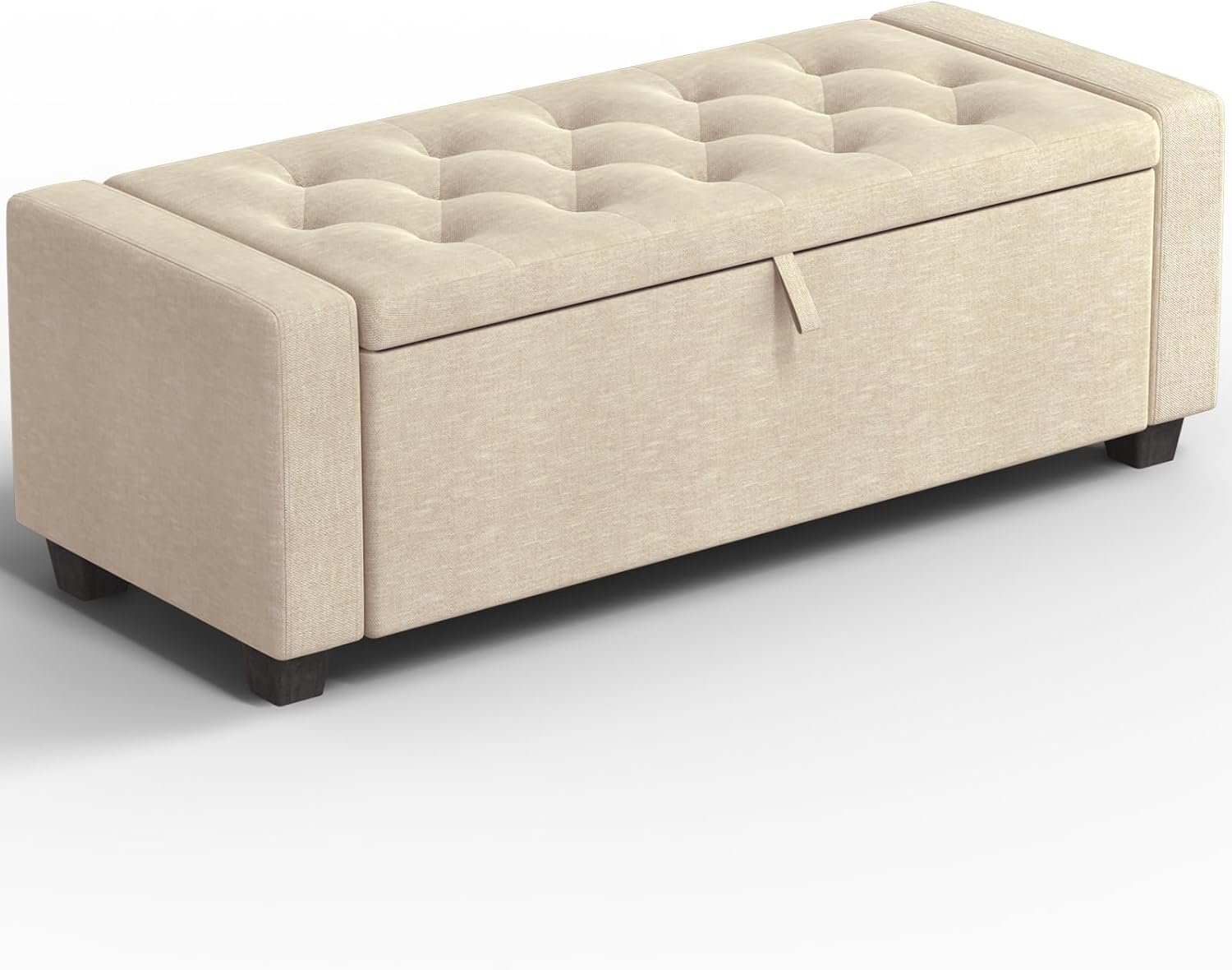 Storage Ottoman Bench, 50″ End of Bed Bench with Legs,Storage Chest with Safety Hinge, Modern Entryway Benchs for Living Room, Bedroom, Entryway, Beige