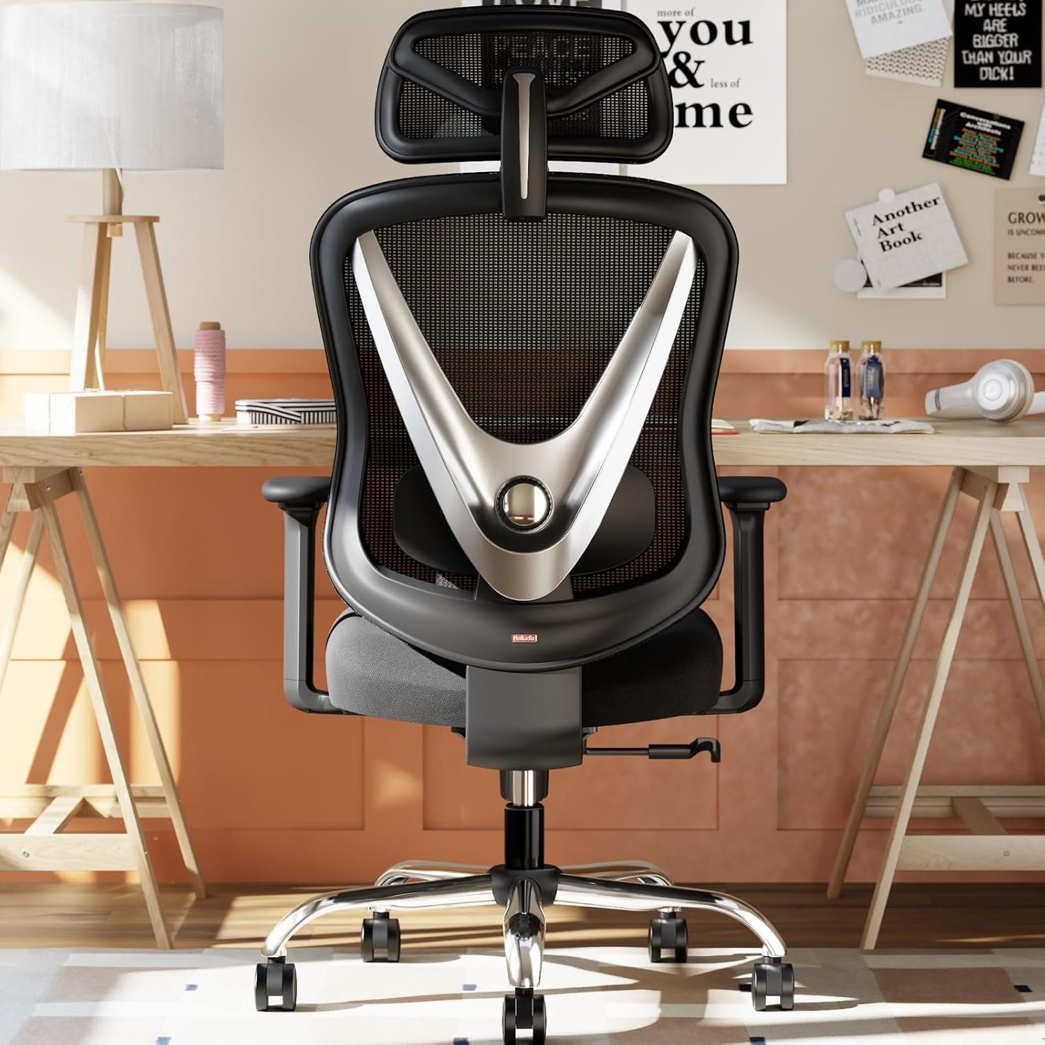 HOLLUDLE Ergonomic Mesh Office Chair – 3D Adjustable Lumbar Support & 3D Armrests, V-Shaped Back, Adjustable Desk Chair for Office & Home, Black