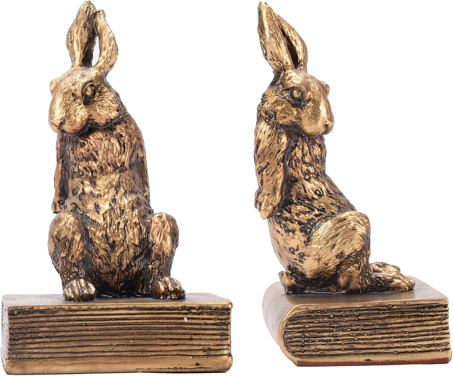 Book Ends for Shelves to Hold Books Hevay Duty,Decorative Bookends for Bookshelf Décor,Cute Animal Rabbit Book Stopper Easter Bunny Statues for Home, Office Desk, Living Room Decoration,1 Pair (Gold)