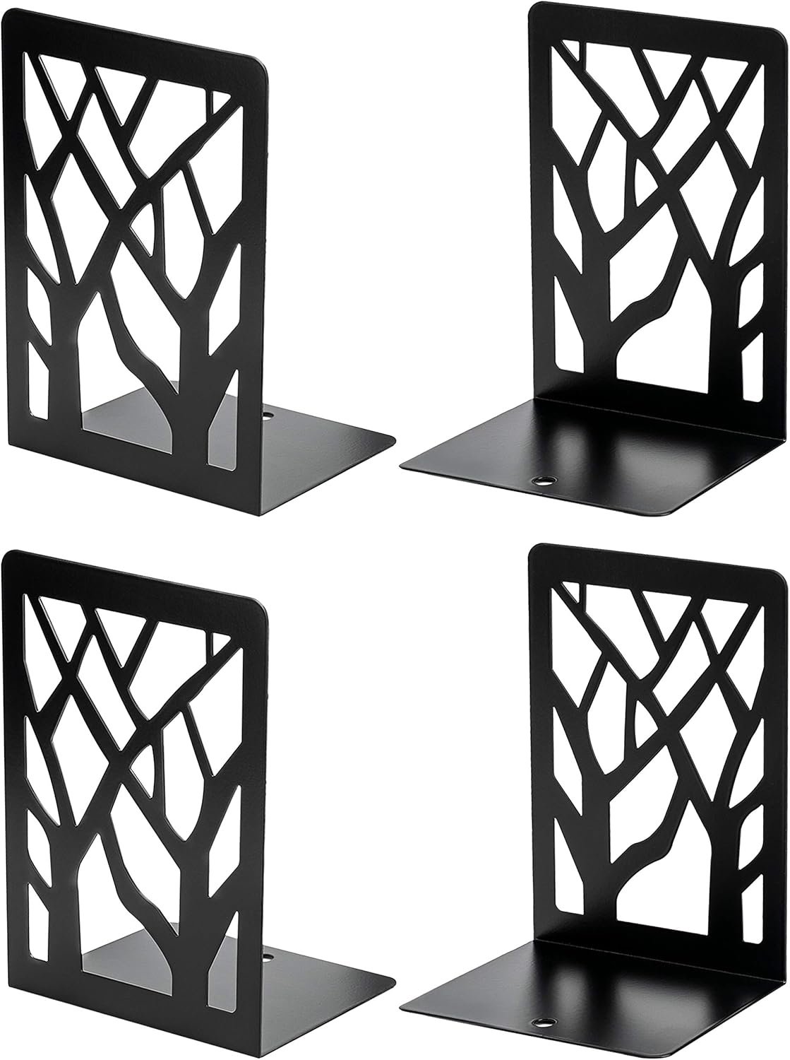 MaxGear Book Ends Tree Design Modern Bookends for Shelves, Non-Skid Book Holder, Heavy Duty Metal Book Storage for Books/CDs, Decorative Book Stopper for Home, 7 x 4.7 x 3.5”, Black,2 Pair/4 Pieces