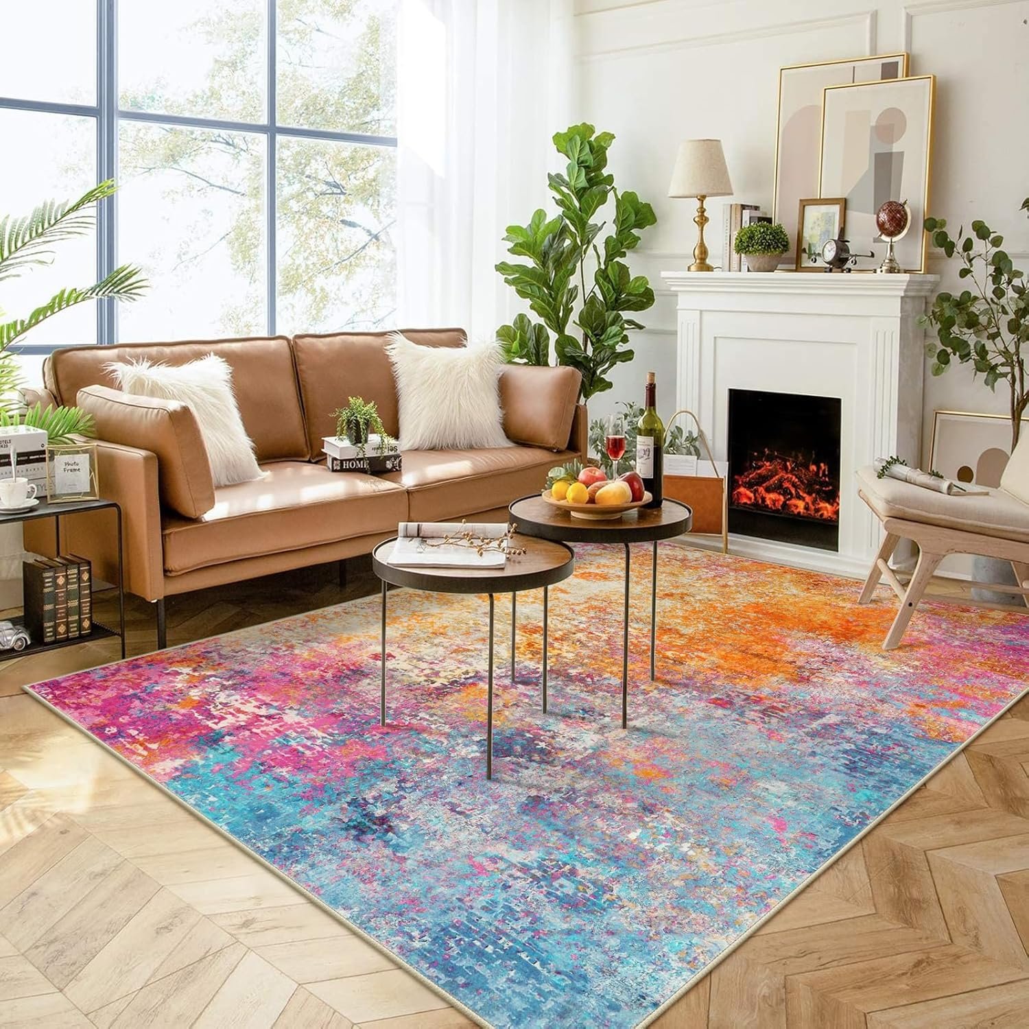 Lahome Modern Abstract Washable Living Room Rug, Colorful 8×10 Area Rugs for Bedroom Girls Kids Non Slip Low Pile, Large Soft Indoor Accent Carpet for Dining Room Table Home Decor