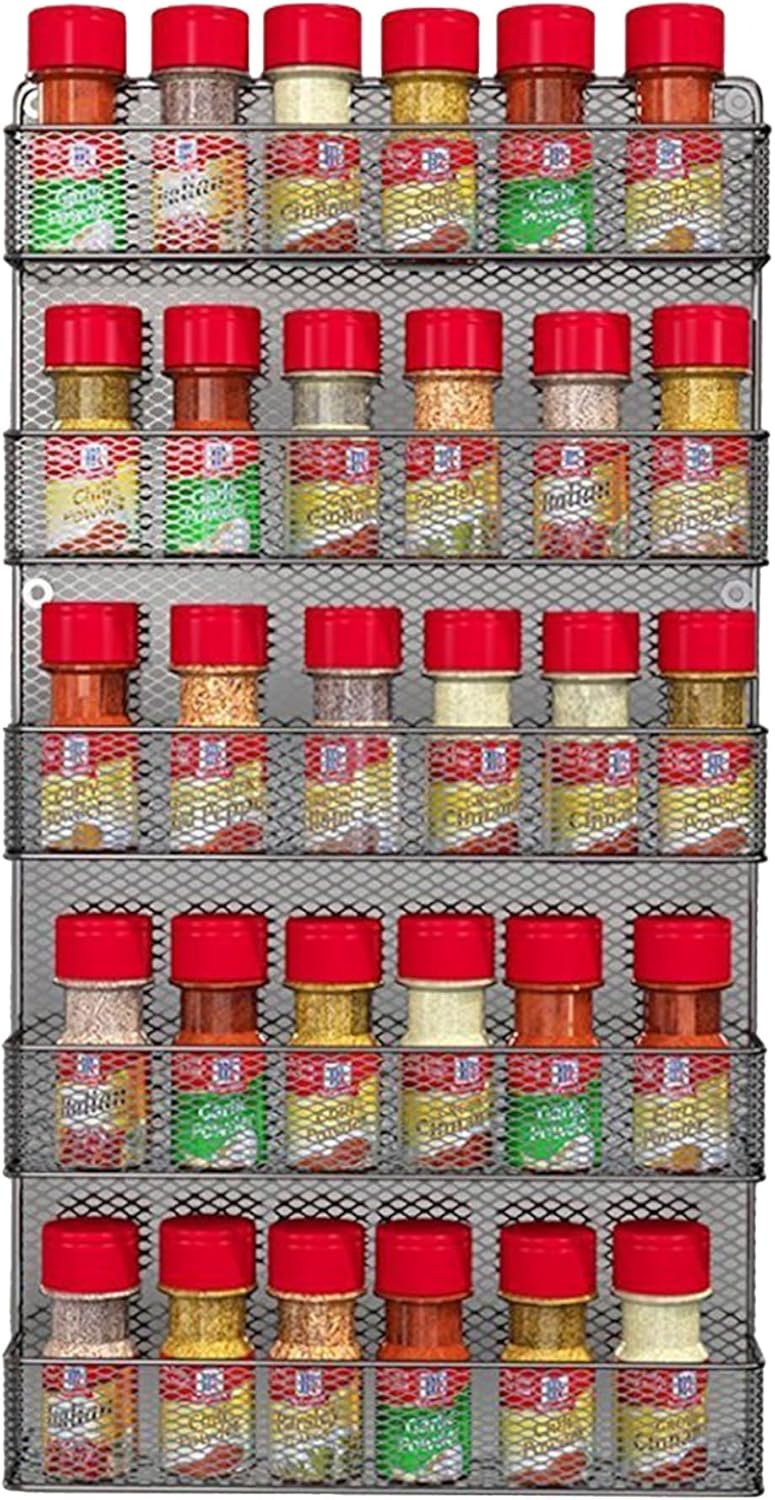 Spice Racks Organizer – Space-Saving Wall-Mount 5-Tier Wire Shelves for Pantry or Cabinets – Kitchen Organization and Storage by Home-Complete (Black)