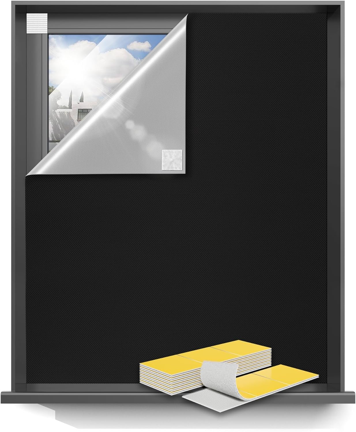 Sumobaby 50″x60″ Portable Blackout Curtains, Blinds for Windows with Hook & Loop Tapes, 100% Blackout Window Shades, Curtains Easy to Cut Fit for Bedroom, Baby Room and TV Room (Black)