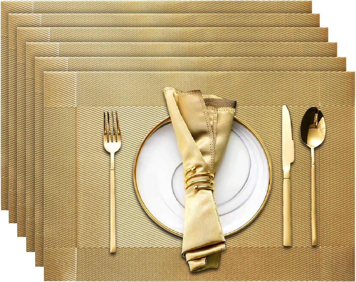Trophable Placemats Set of 6, Table Placemats Heat Resistant Woven Placemats Washable PVC Place Mats Woven Vinyl Placemats Non-Slip Stain Resistant Kitchen Table Placemats Easy to Clean…